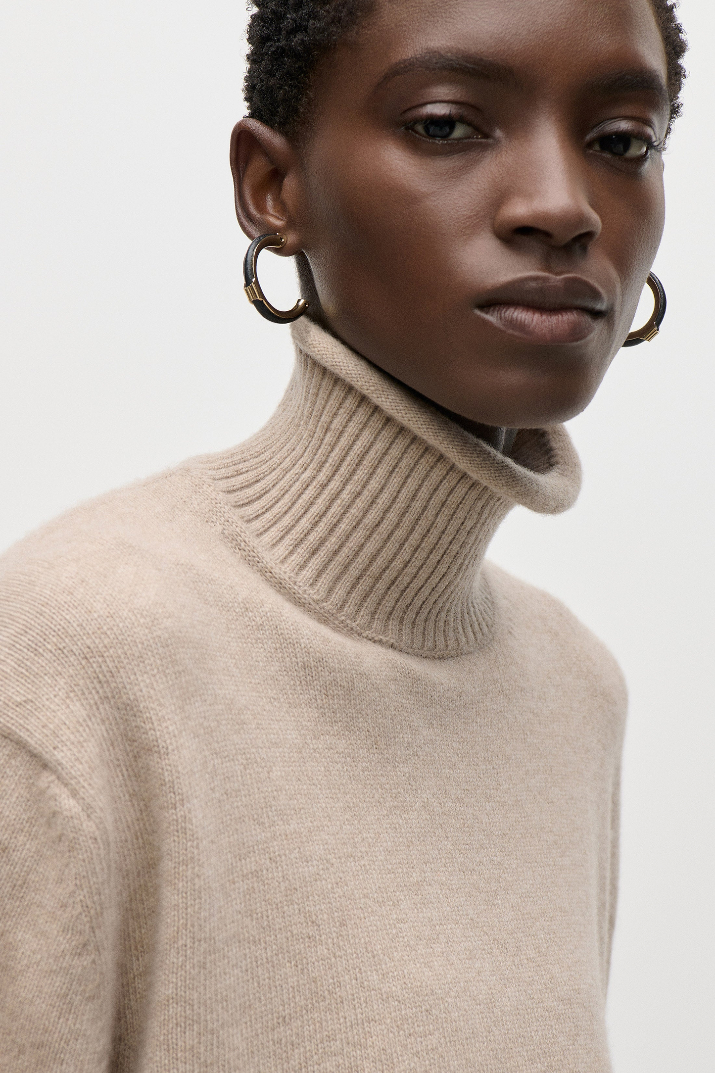 High Neck Jumper In Beige Melange