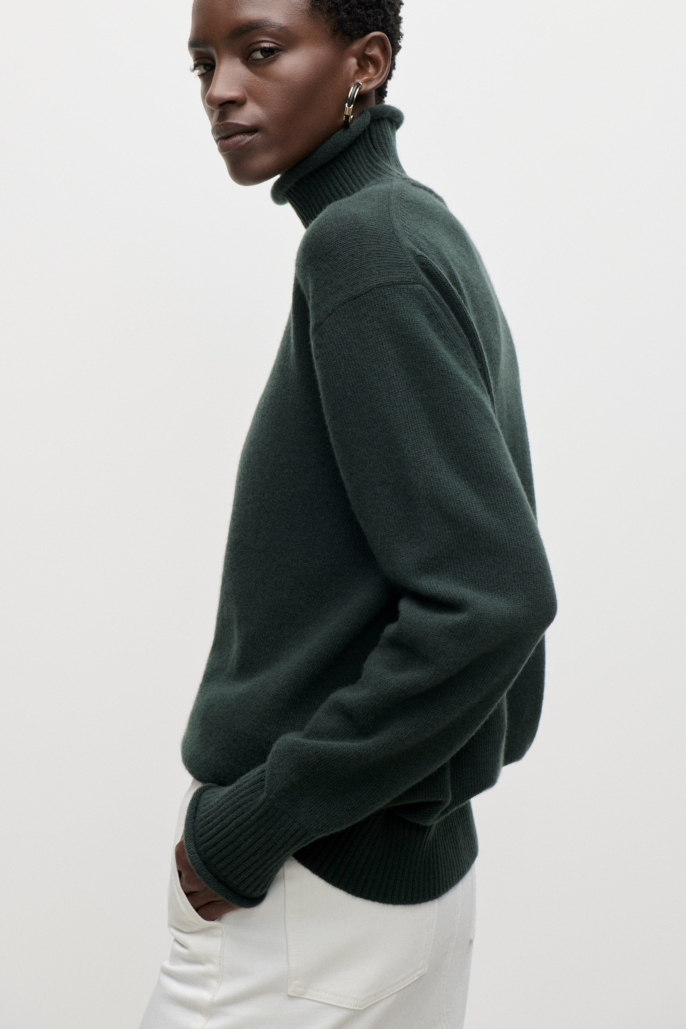 High Neck Jumper In Dark Green
