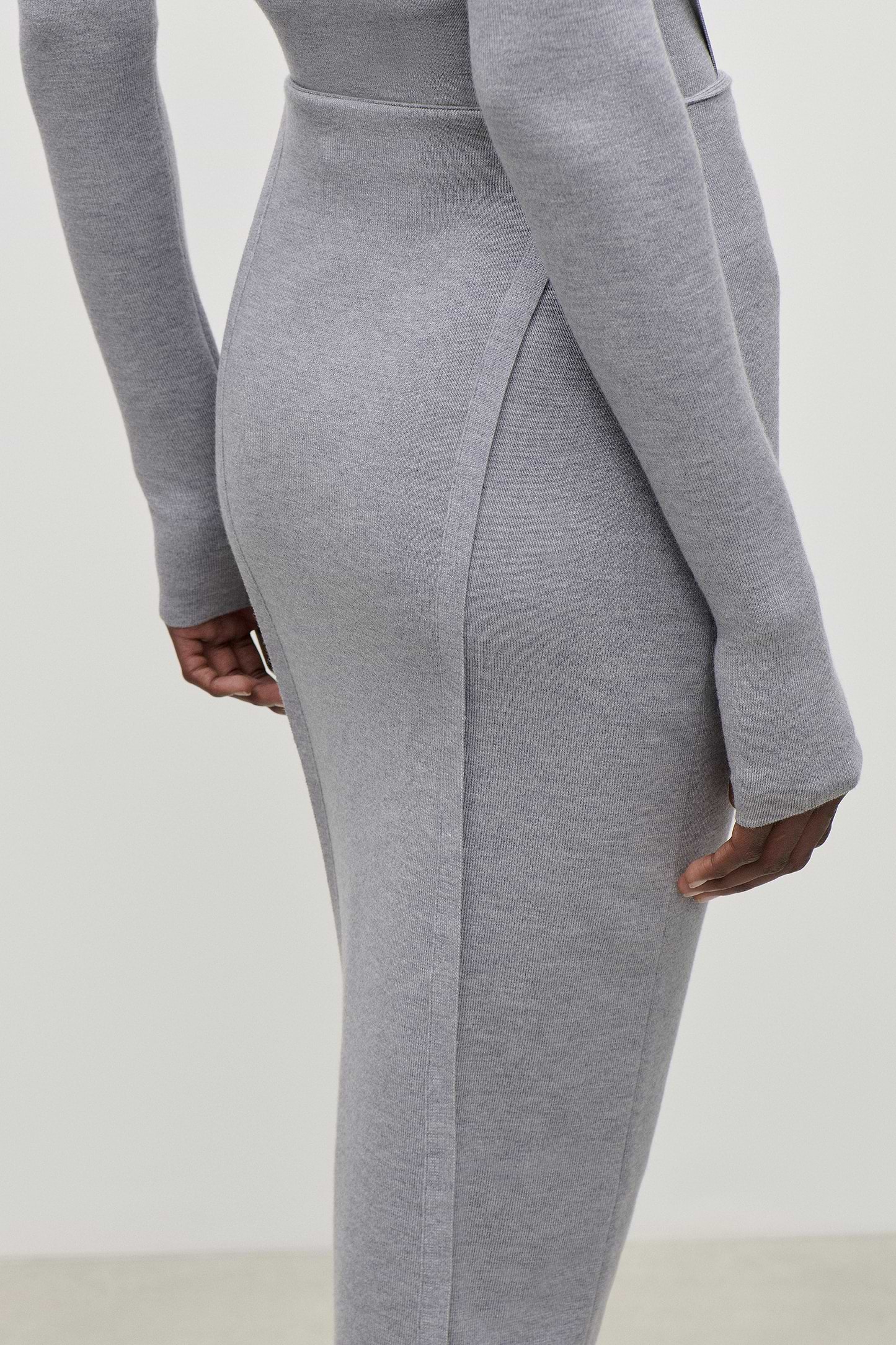 Fitted Midi Skirt In Grey Melange