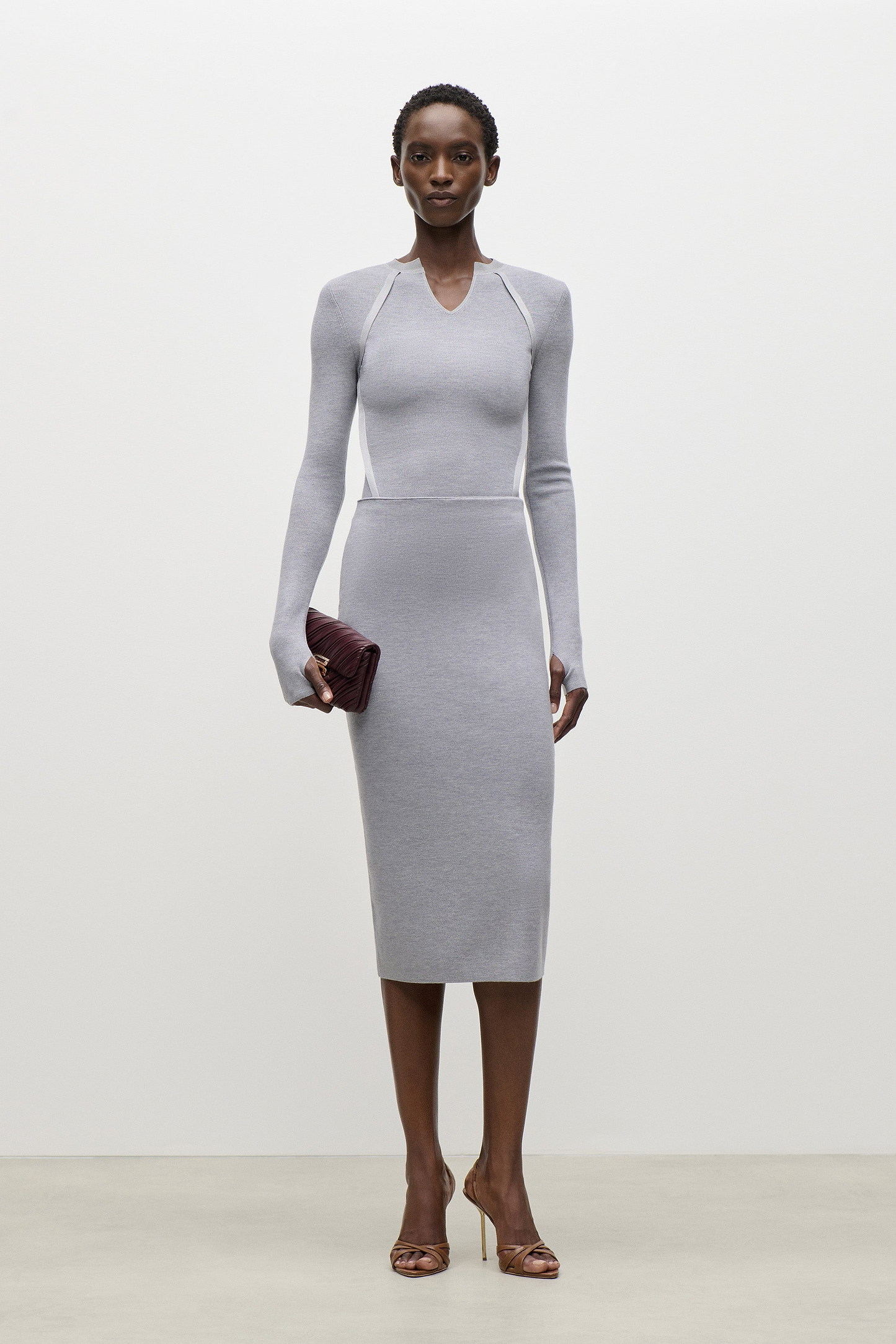 V-Neck Top In Grey Melange