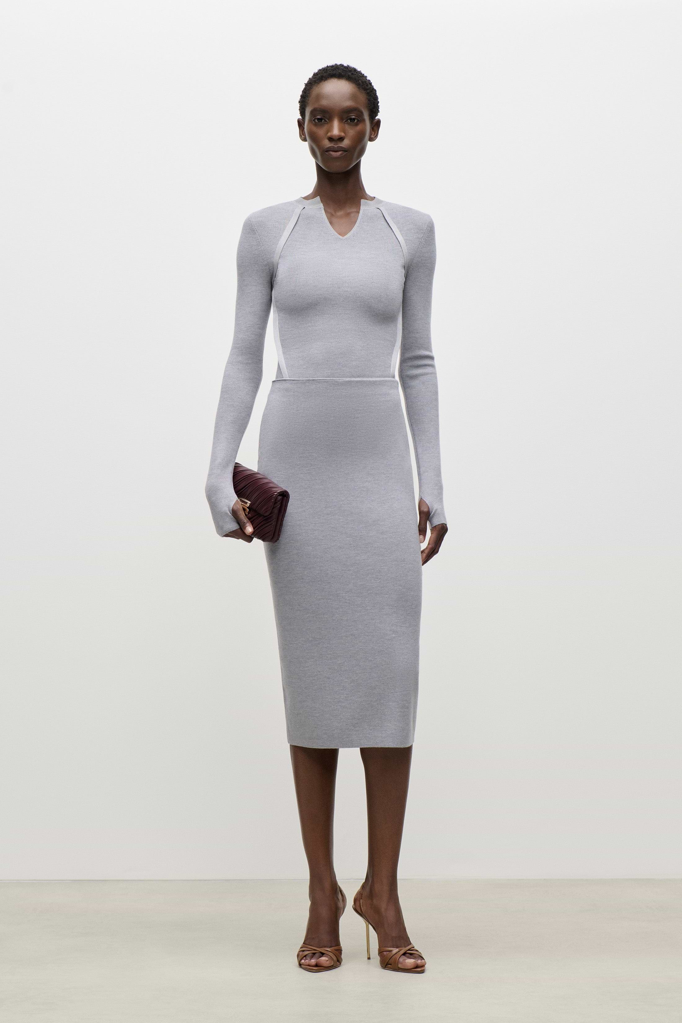 V-Neck Top In Grey Melange