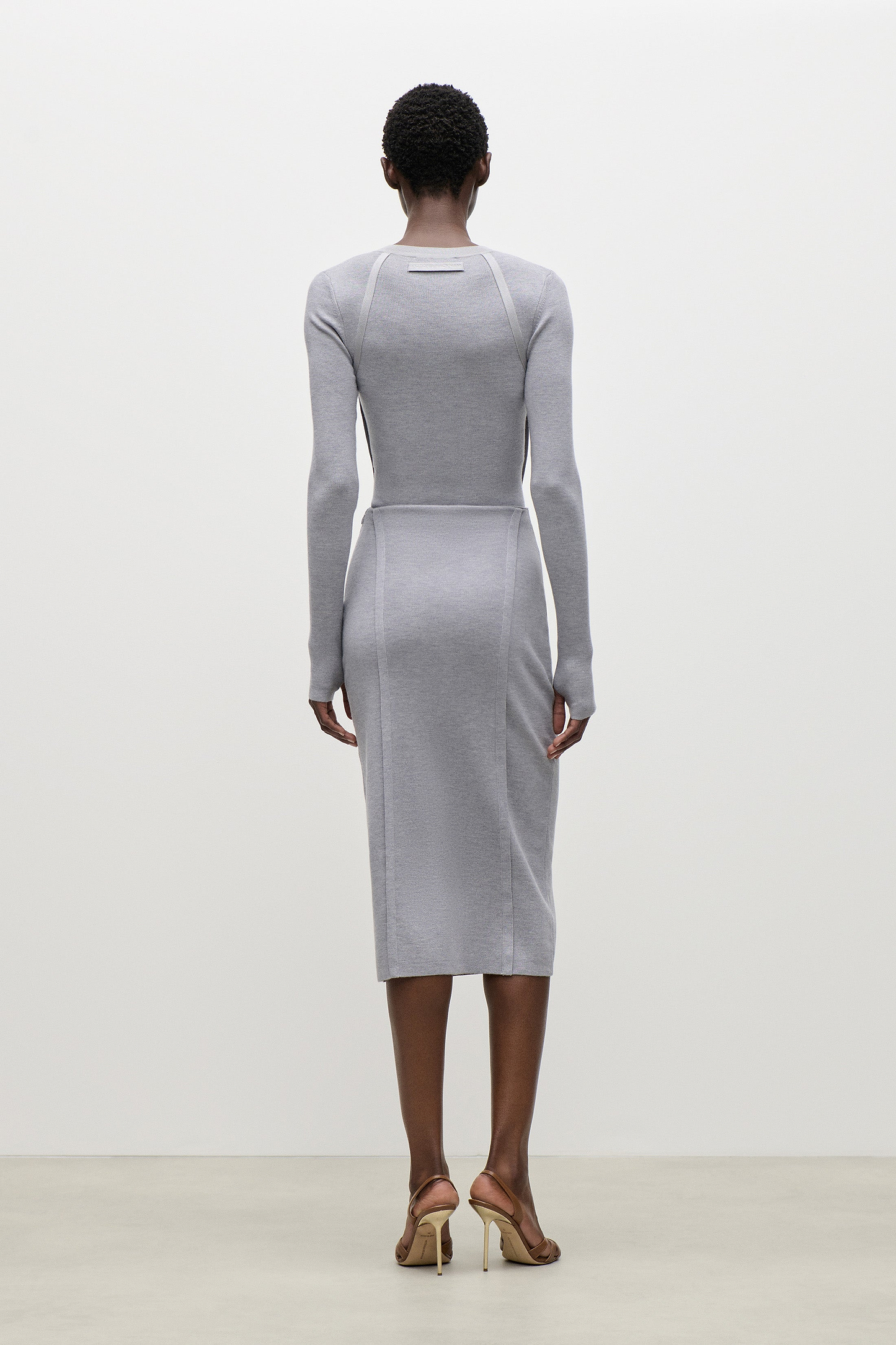 Fitted Midi Skirt In Grey Melange