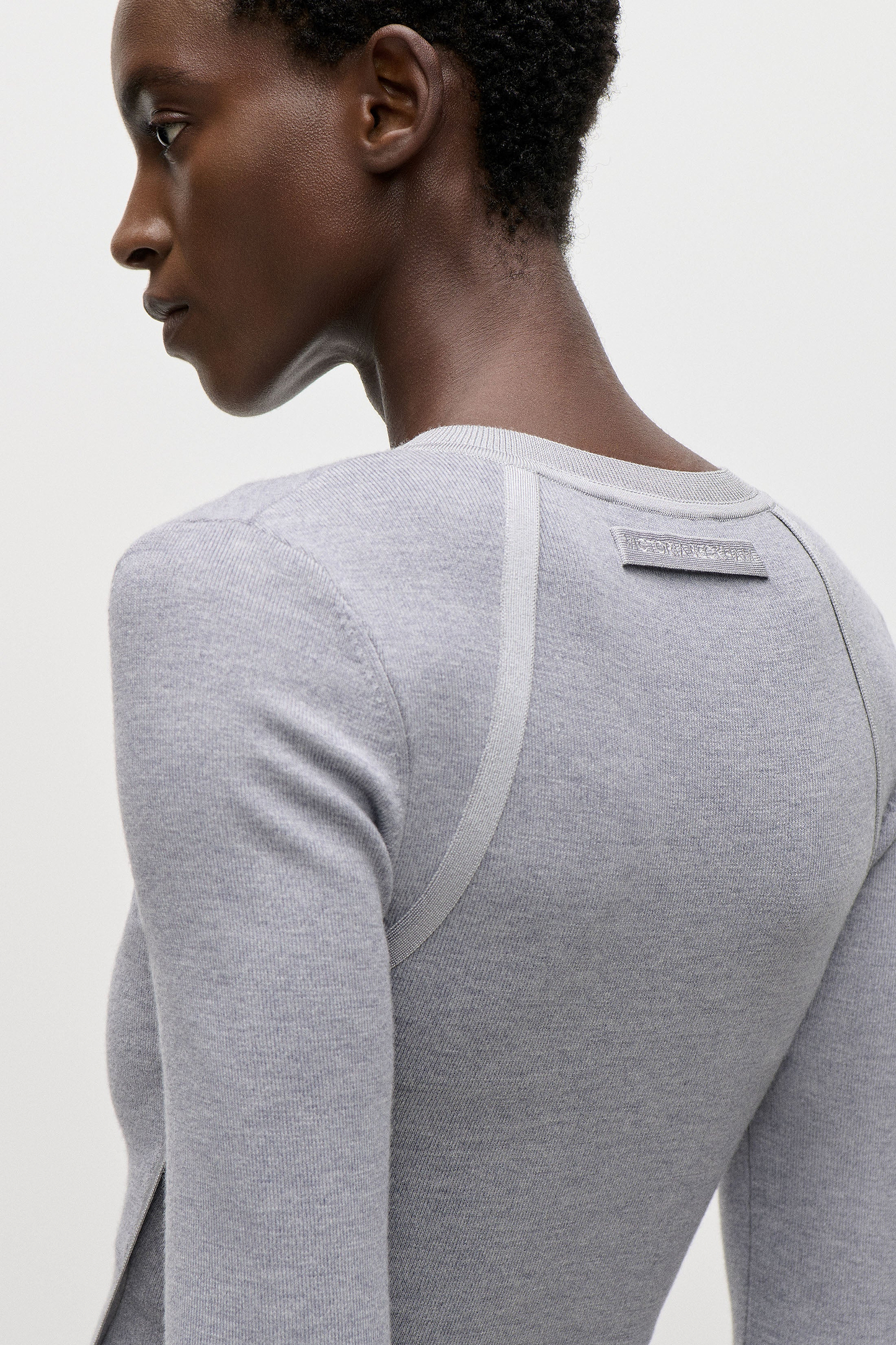 V-Neck Top In Grey Melange