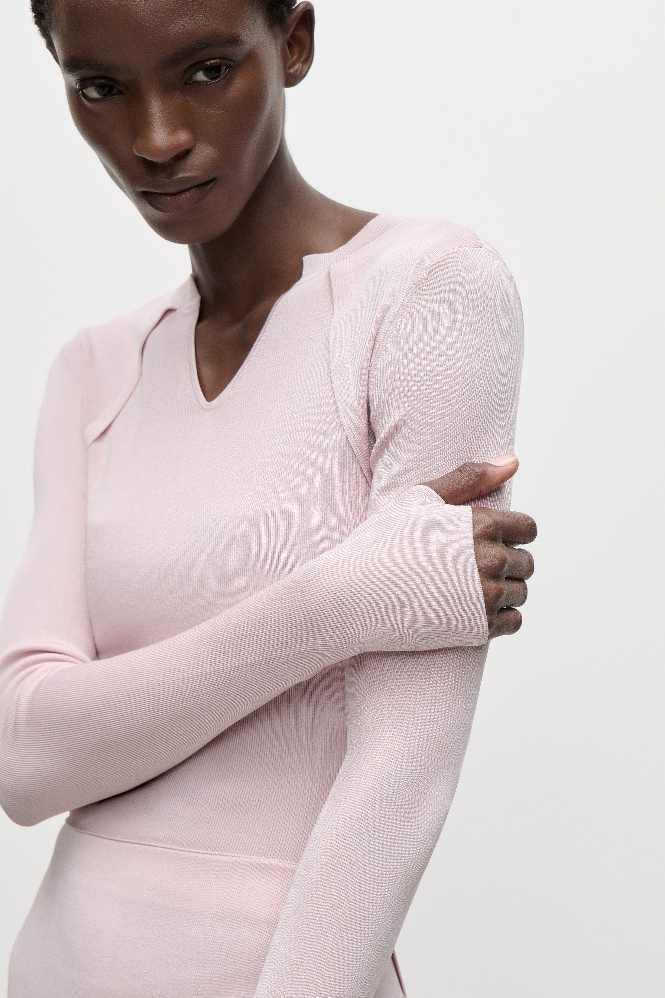 V-Neck Top In Light Pink