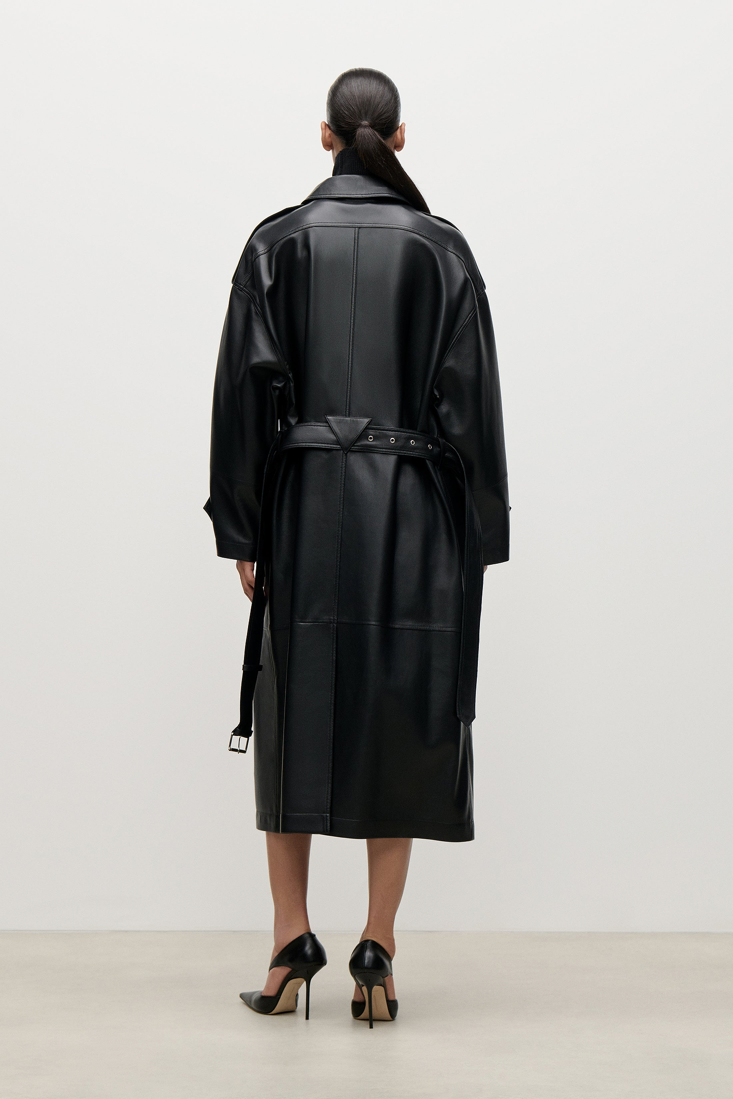 Panelled Leather Coat In Black