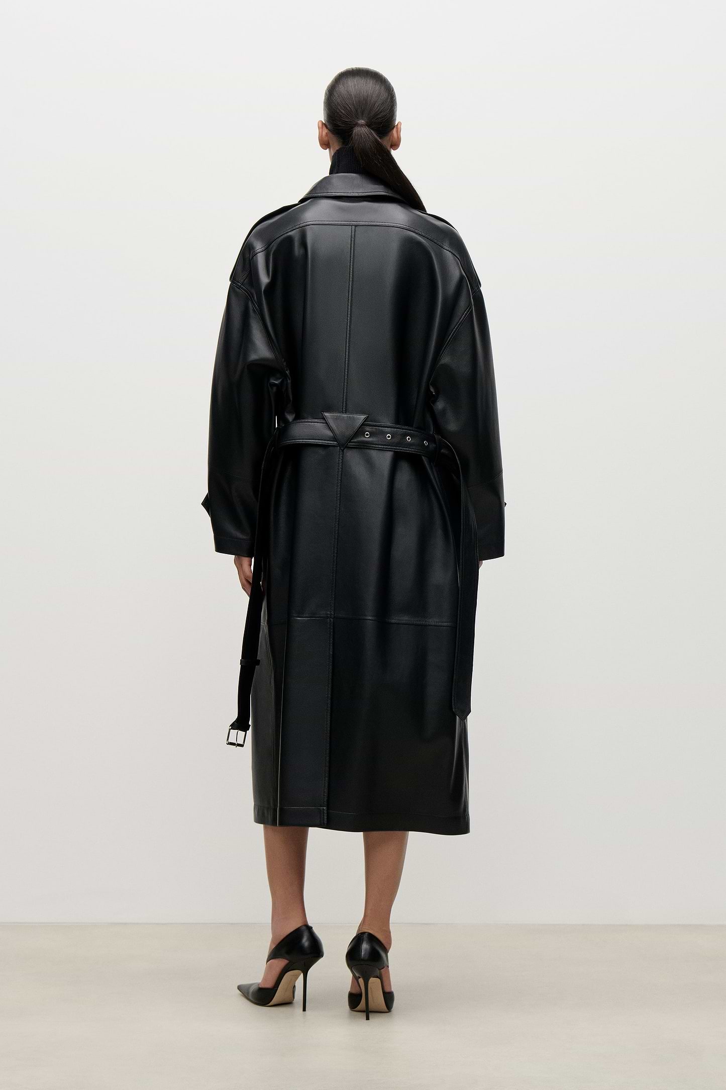 Panelled Leather Coat In Black