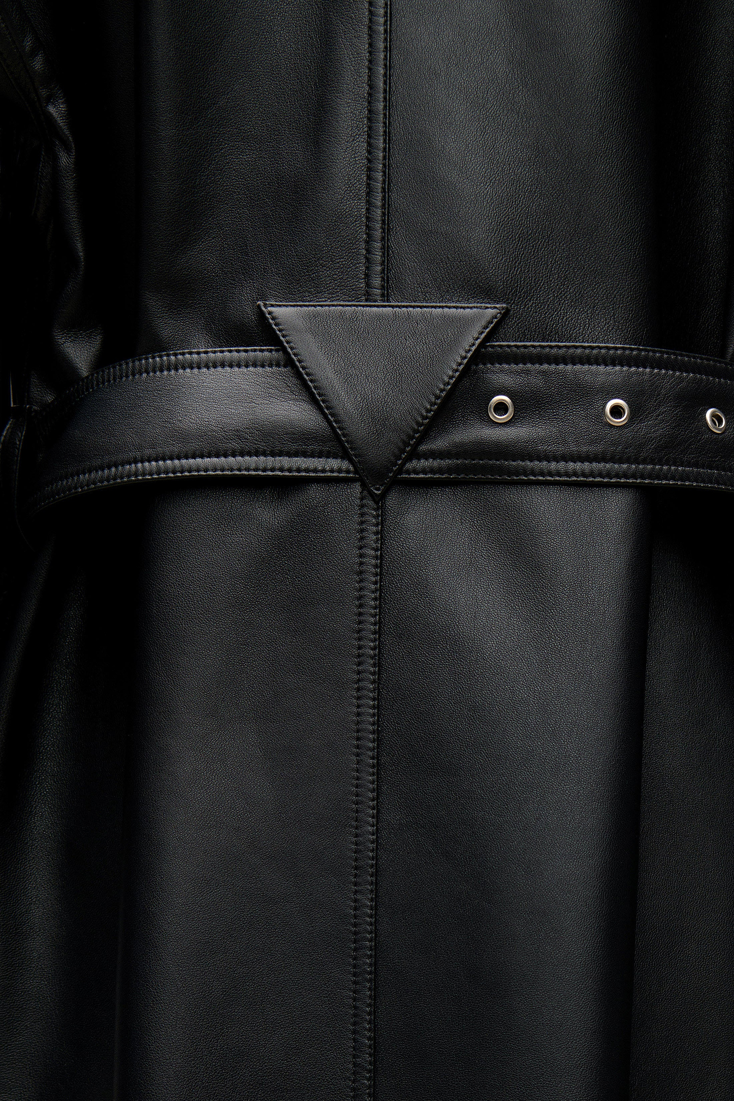 Panelled Leather Coat In Black