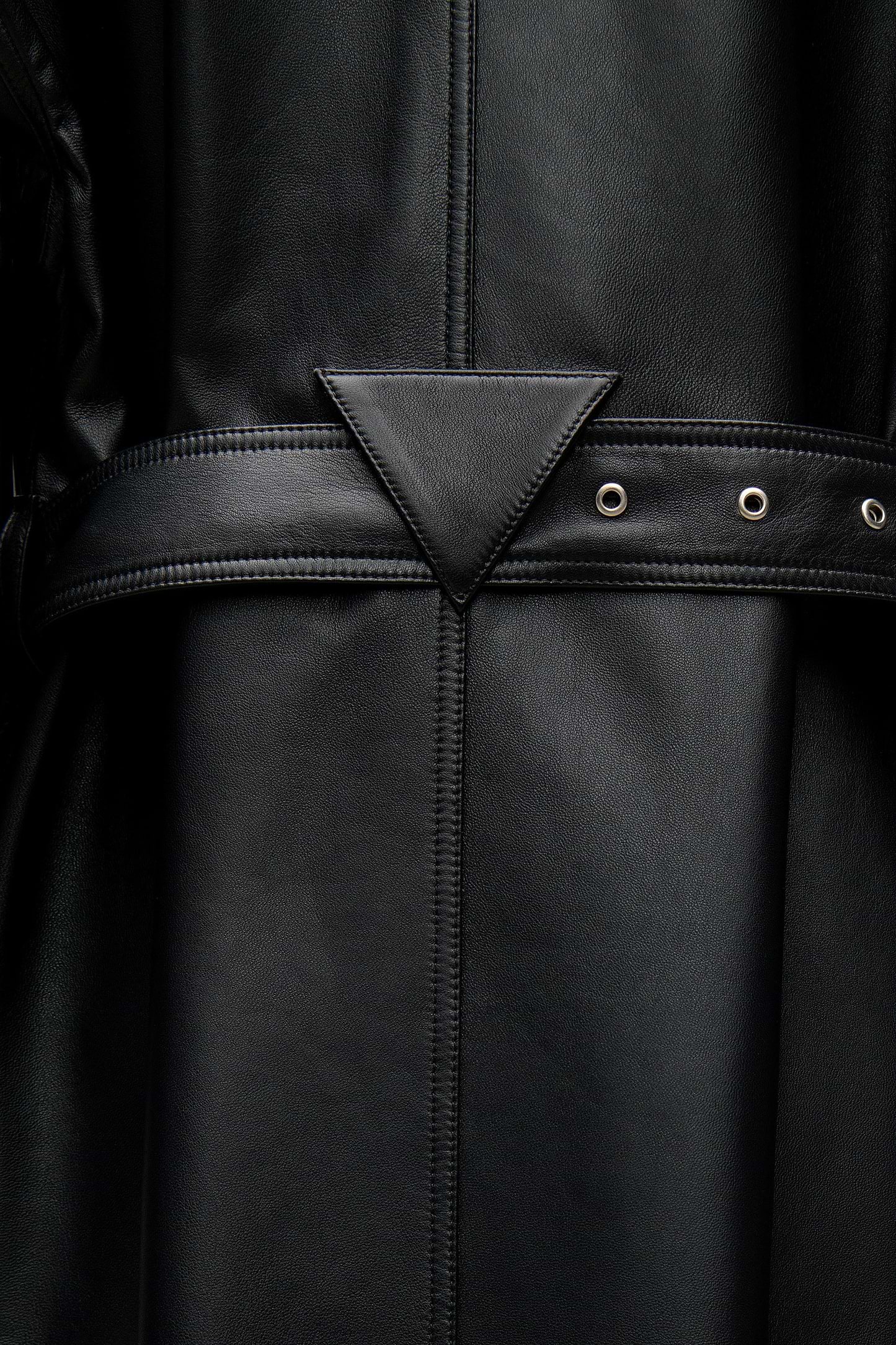 Panelled Leather Coat In Black