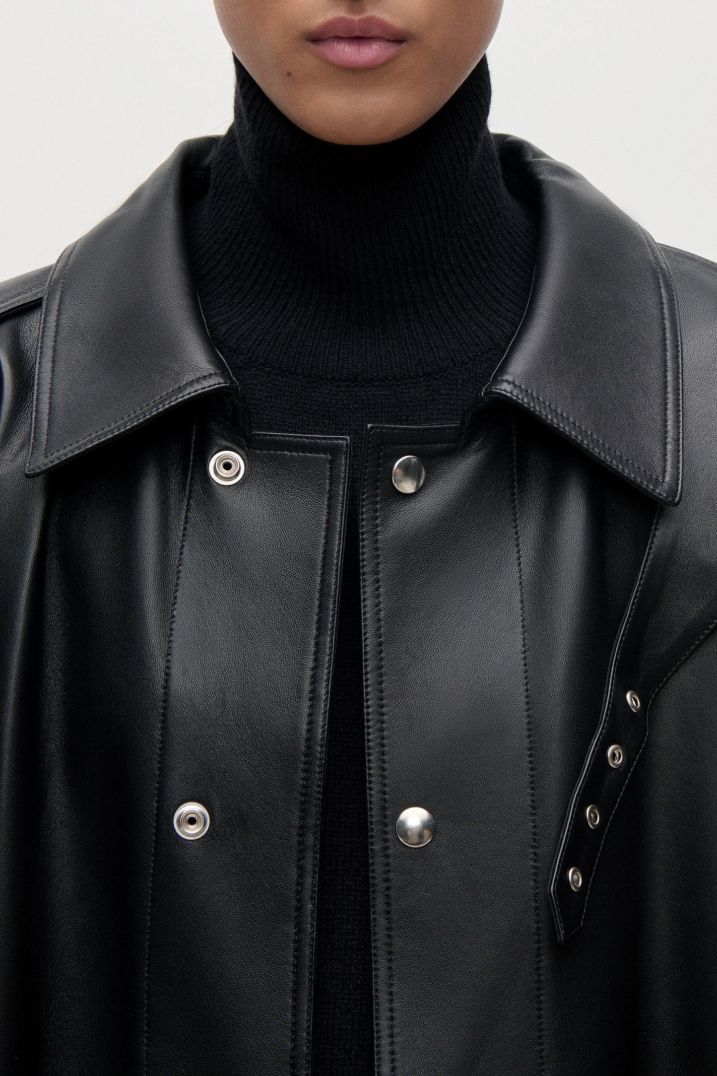 Panelled Leather Coat In Black