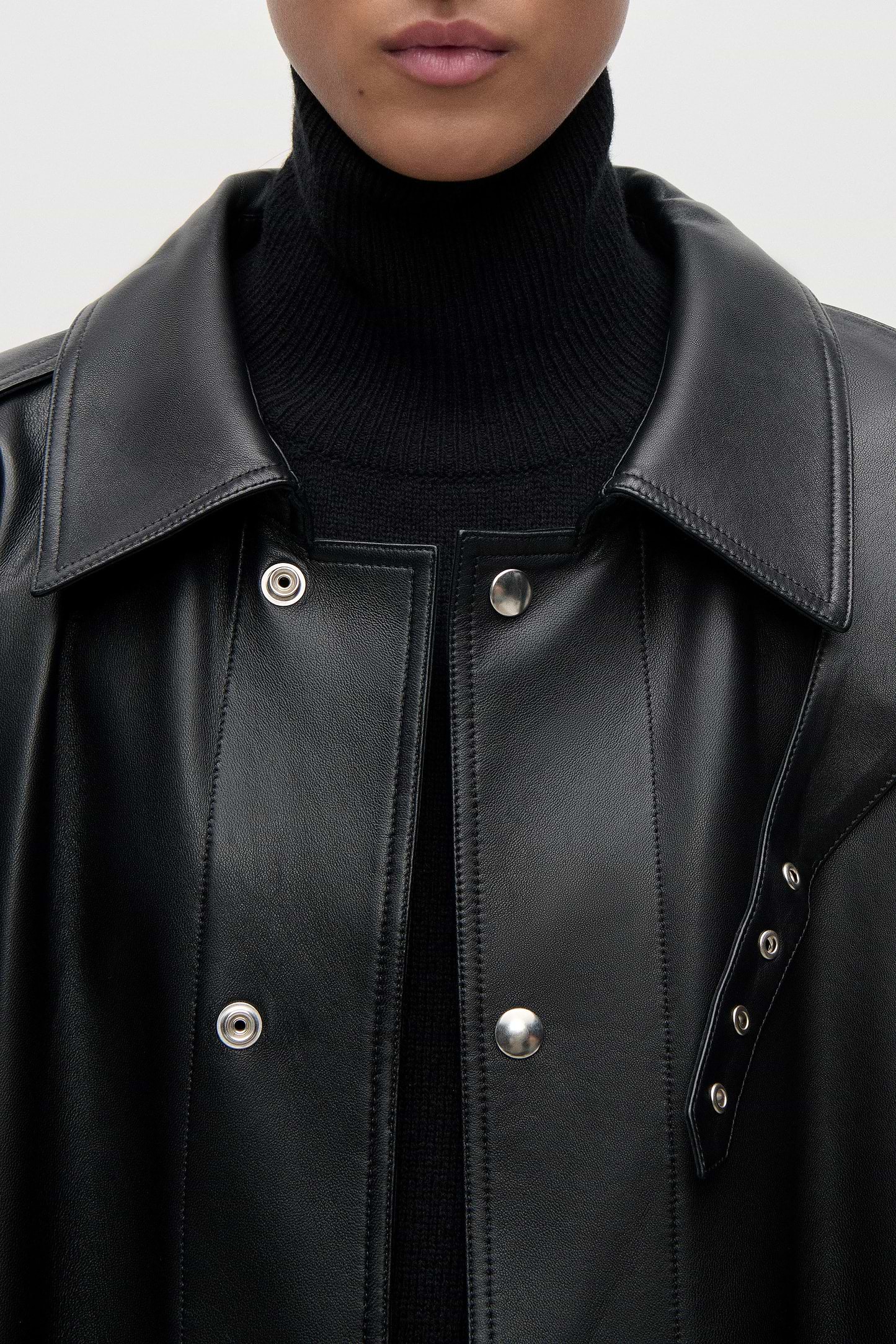 Panelled Leather Coat In Black