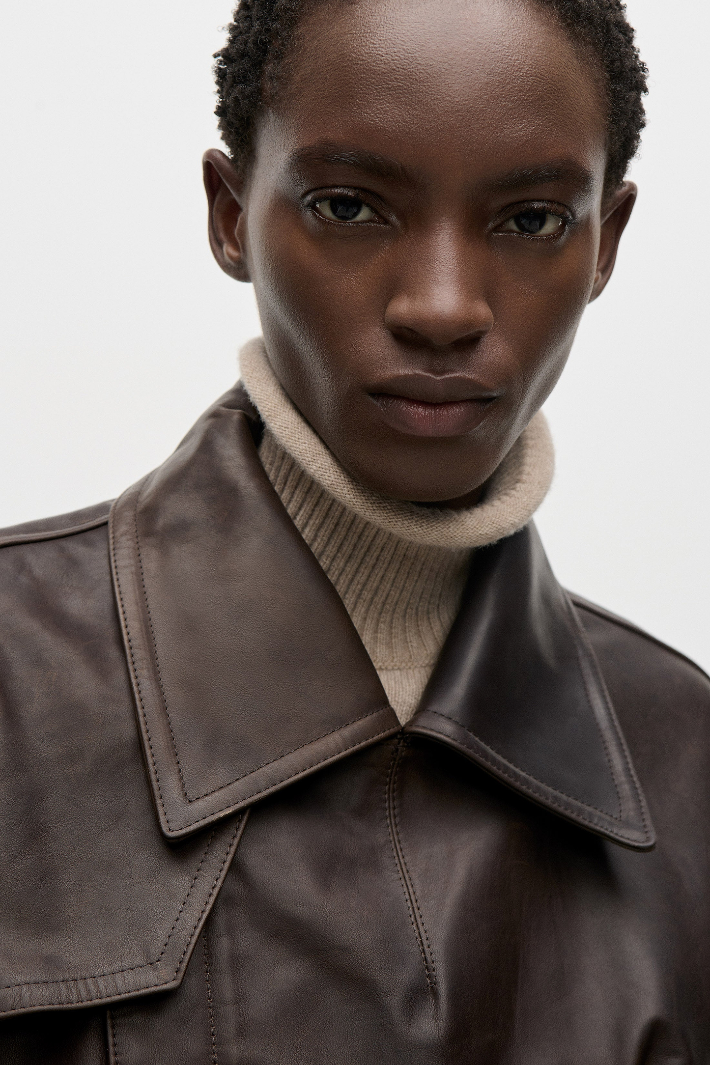Belted Leather Jacket In Brown