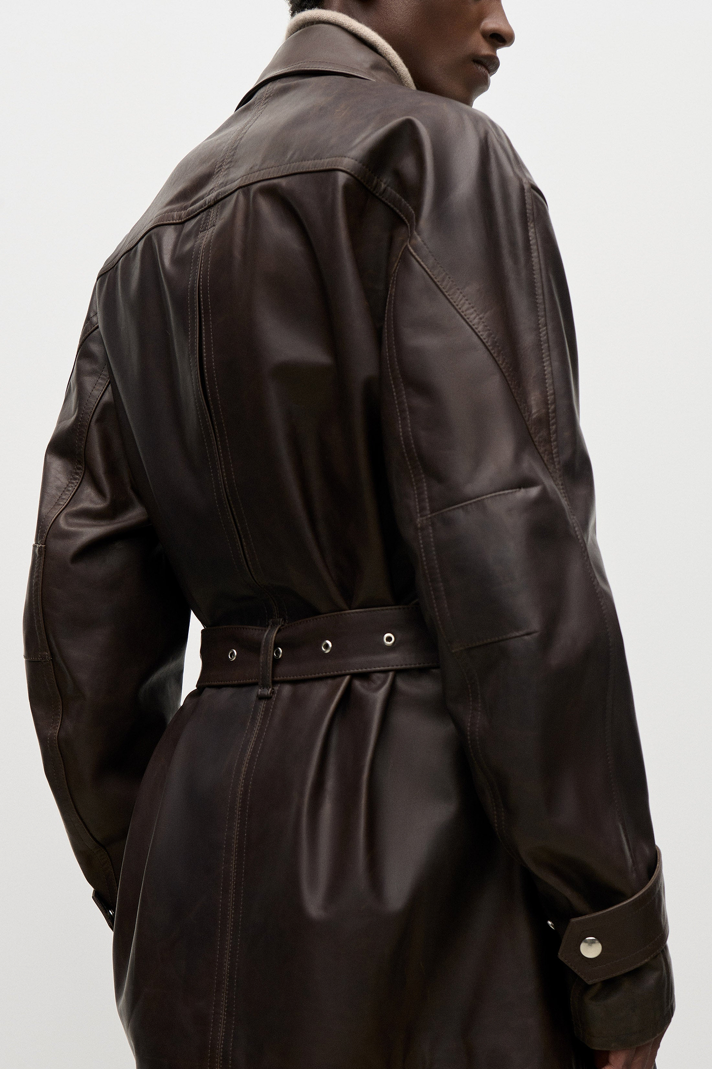 Belted Leather Jacket In Brown