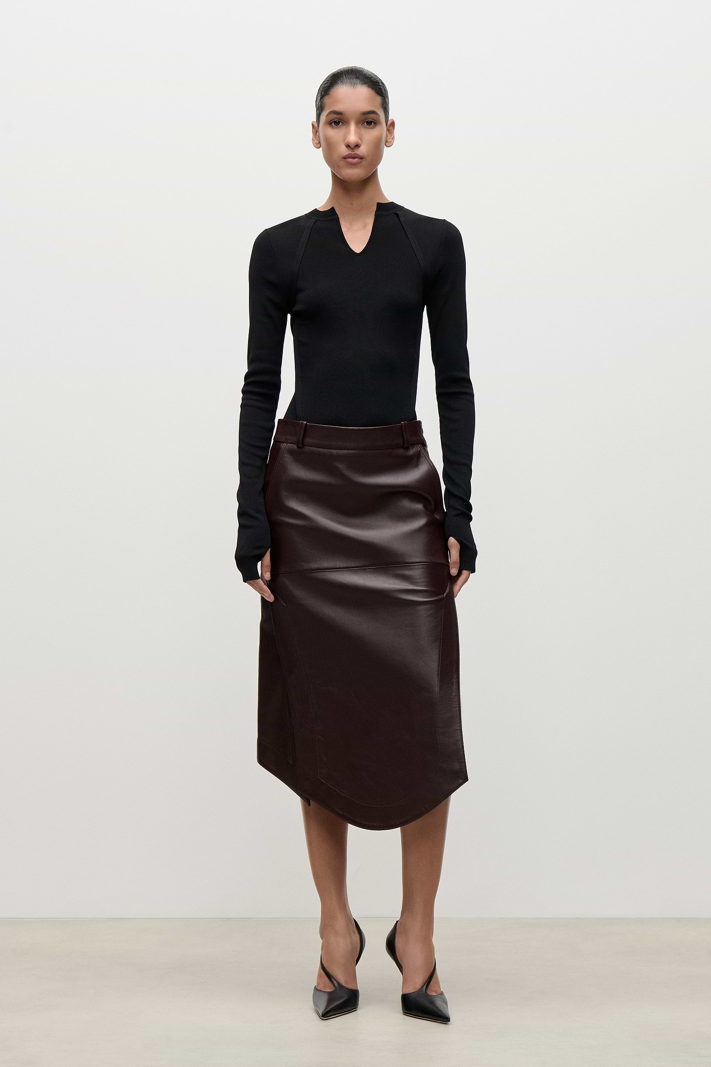 Leather Skirt In Burgundy