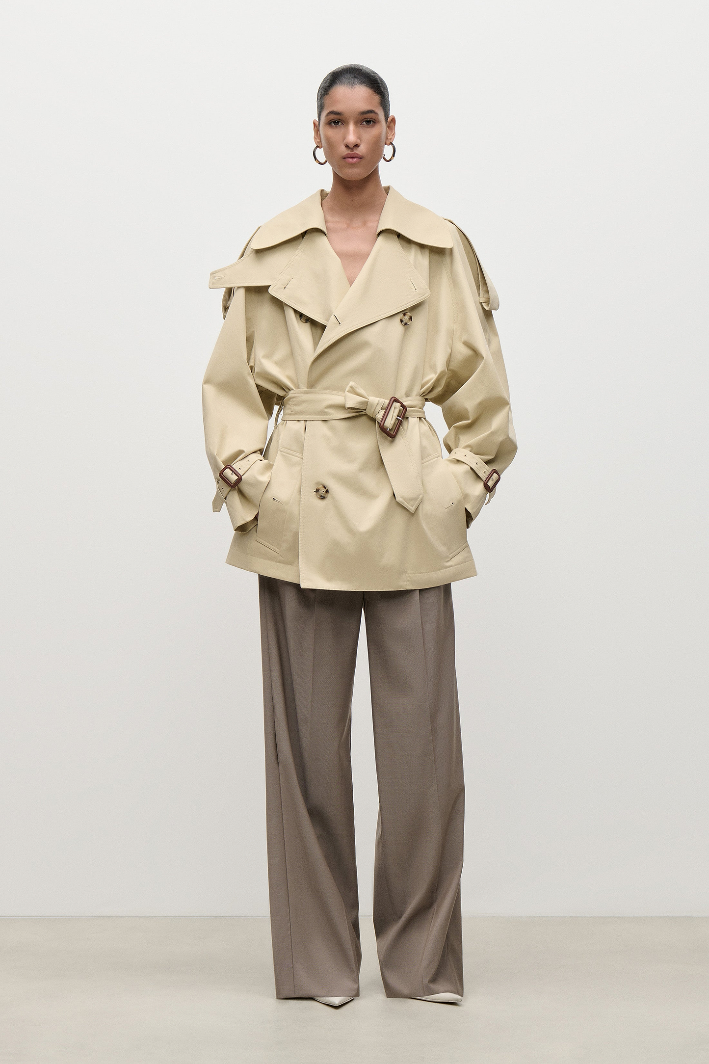 Short Trench Coat In Light Beige