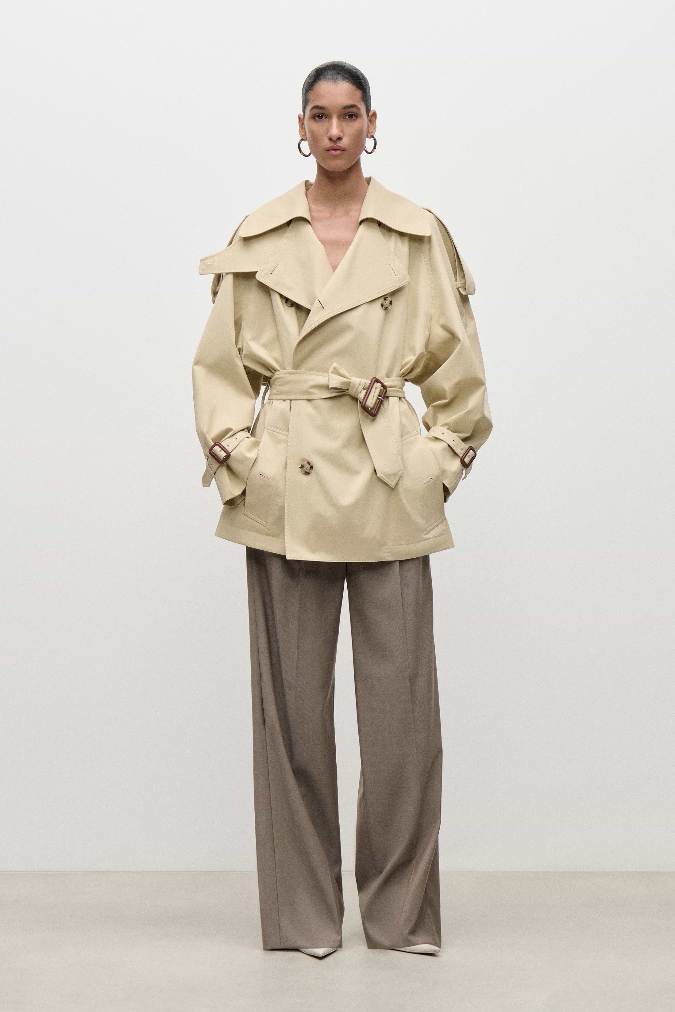 Short Trench Coat In Light Beige