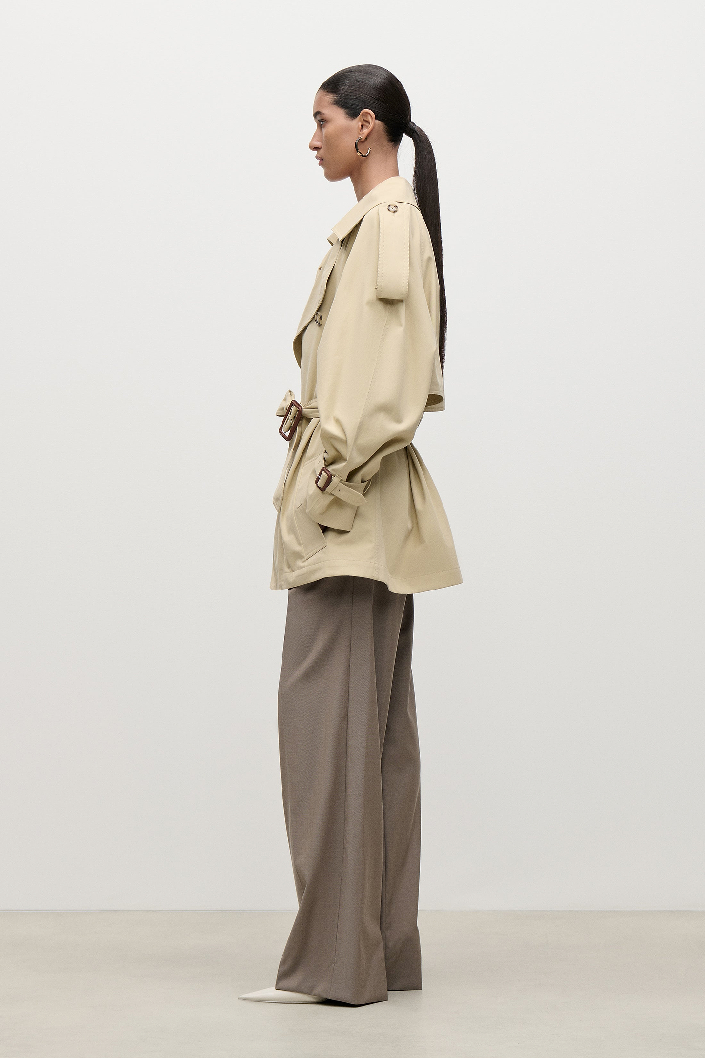 Short Trench Coat In Light Beige