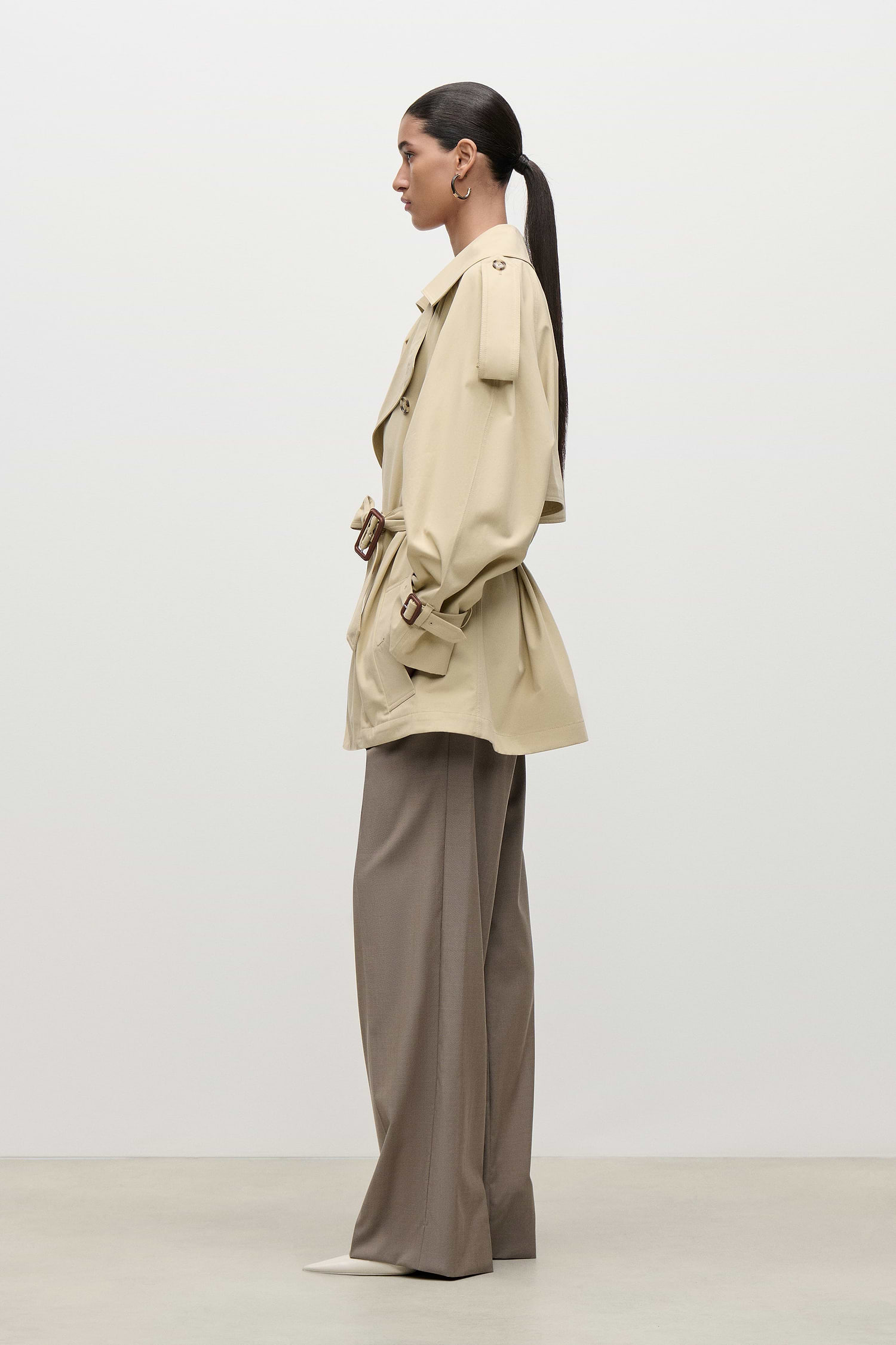 Short Trench Coat In Light Beige
