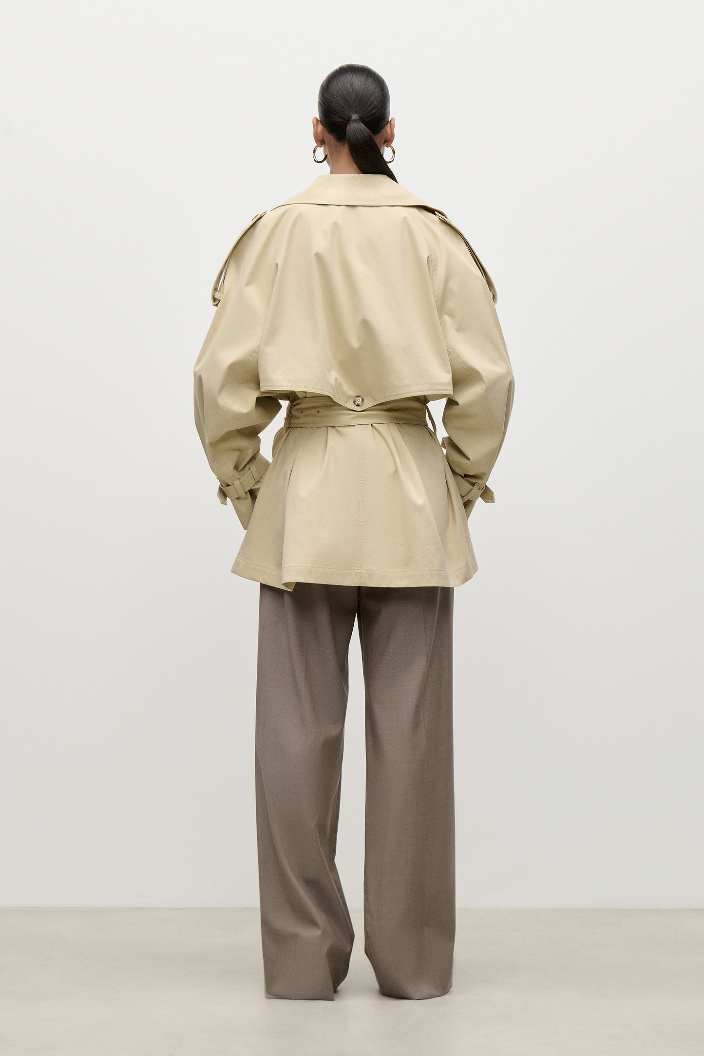 Short Trench Coat In Light Beige