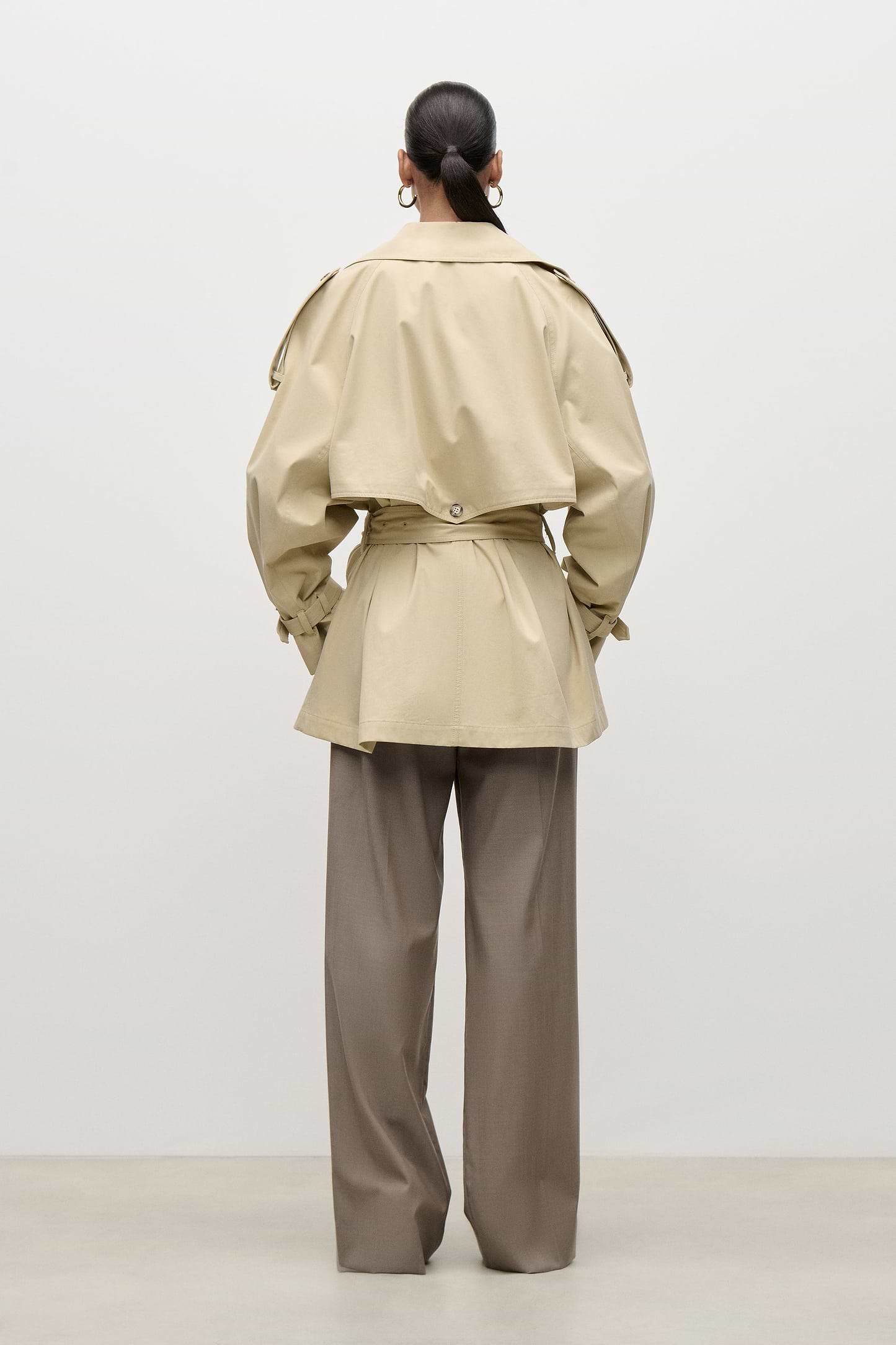 Short Trench Coat In Light Beige