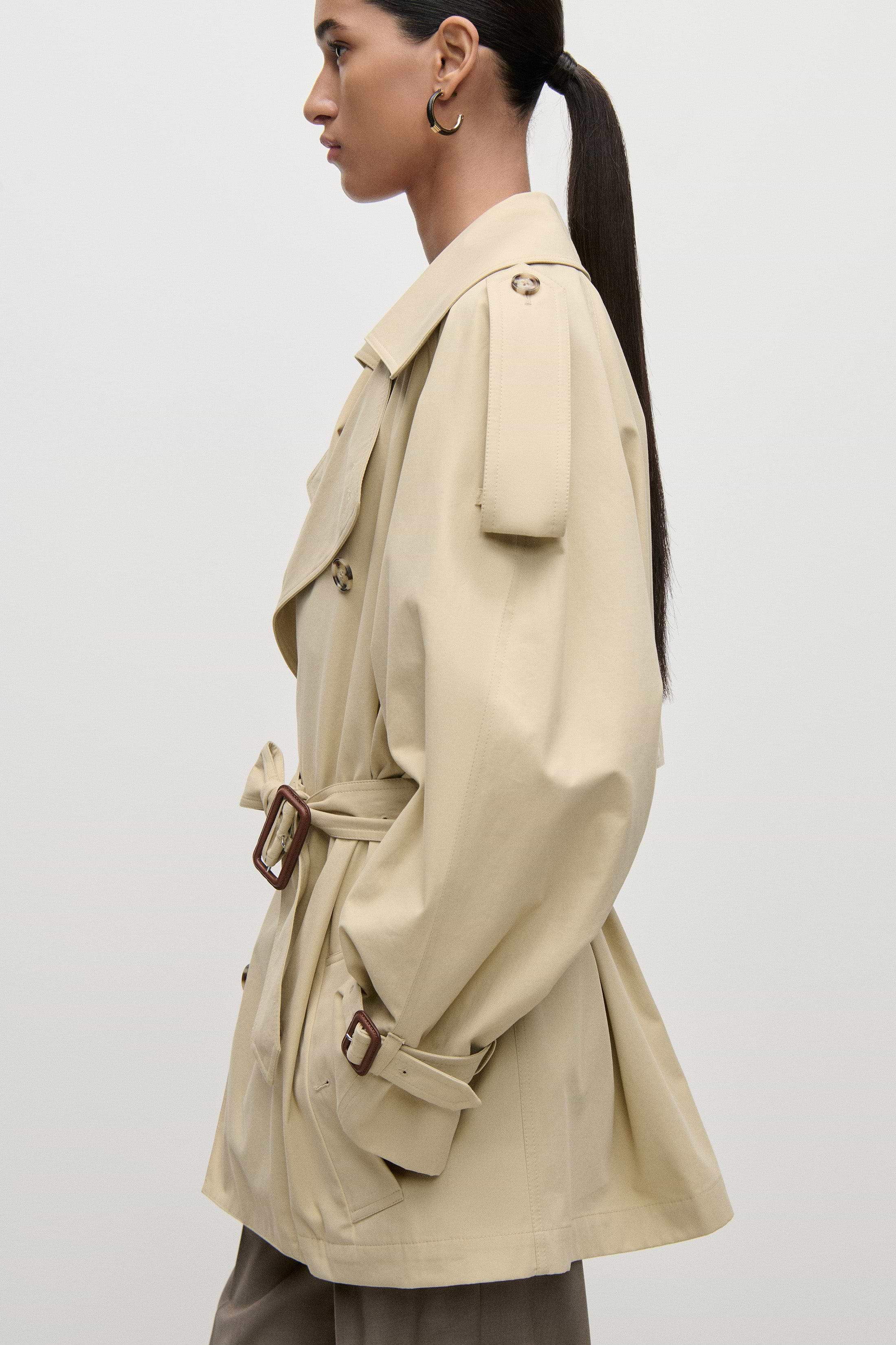 Short Trench Coat In Light Beige