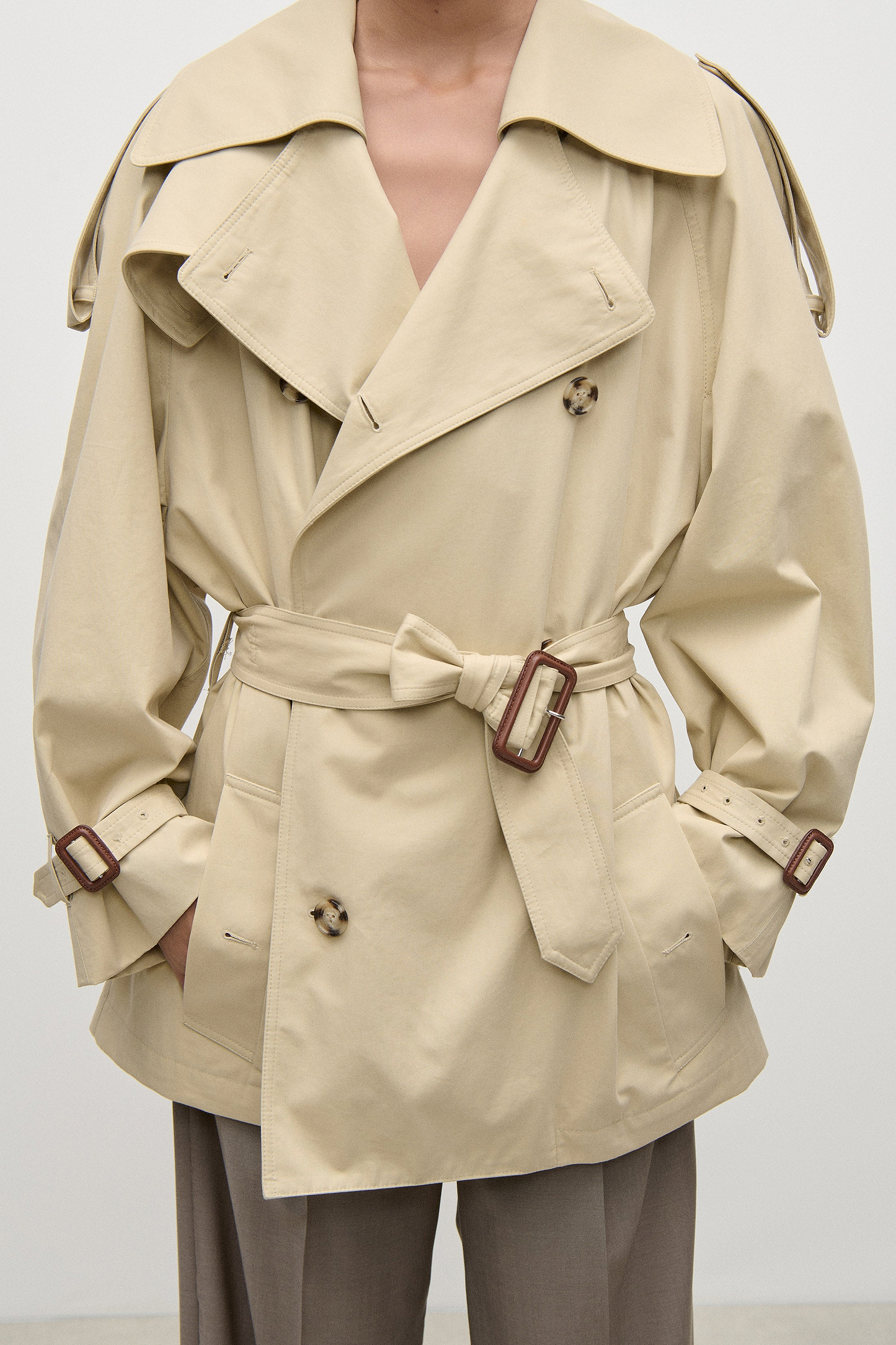 Short Trench Coat In Light Beige