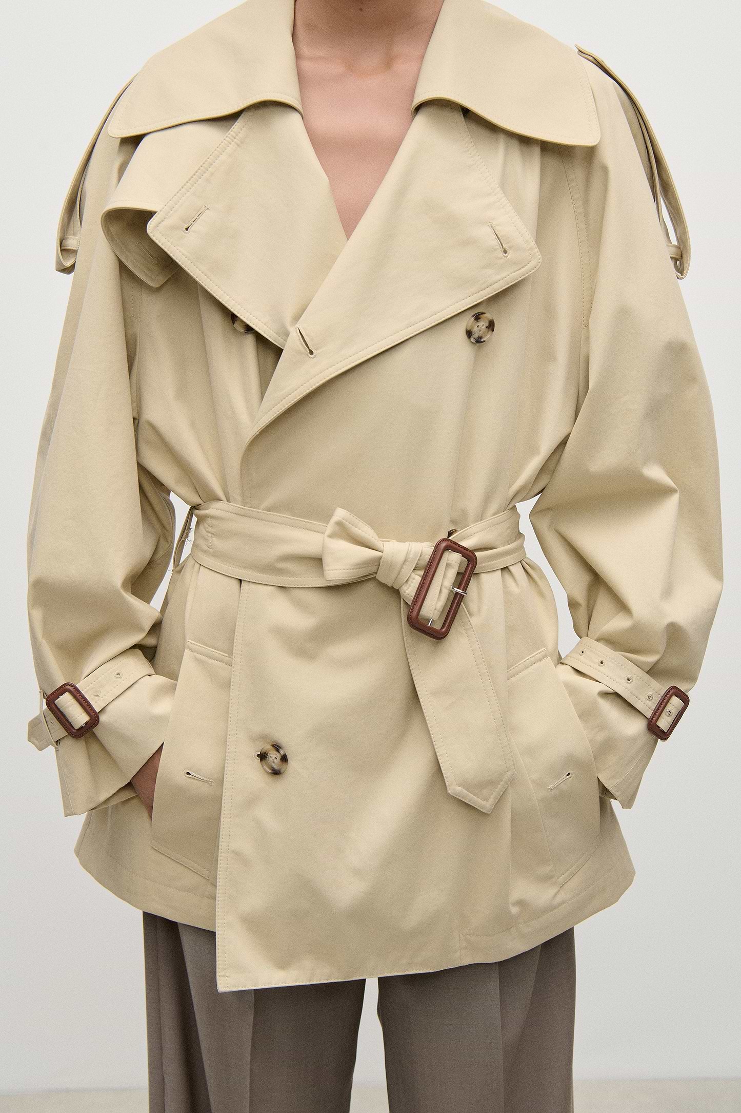 Short Trench Coat In Light Beige