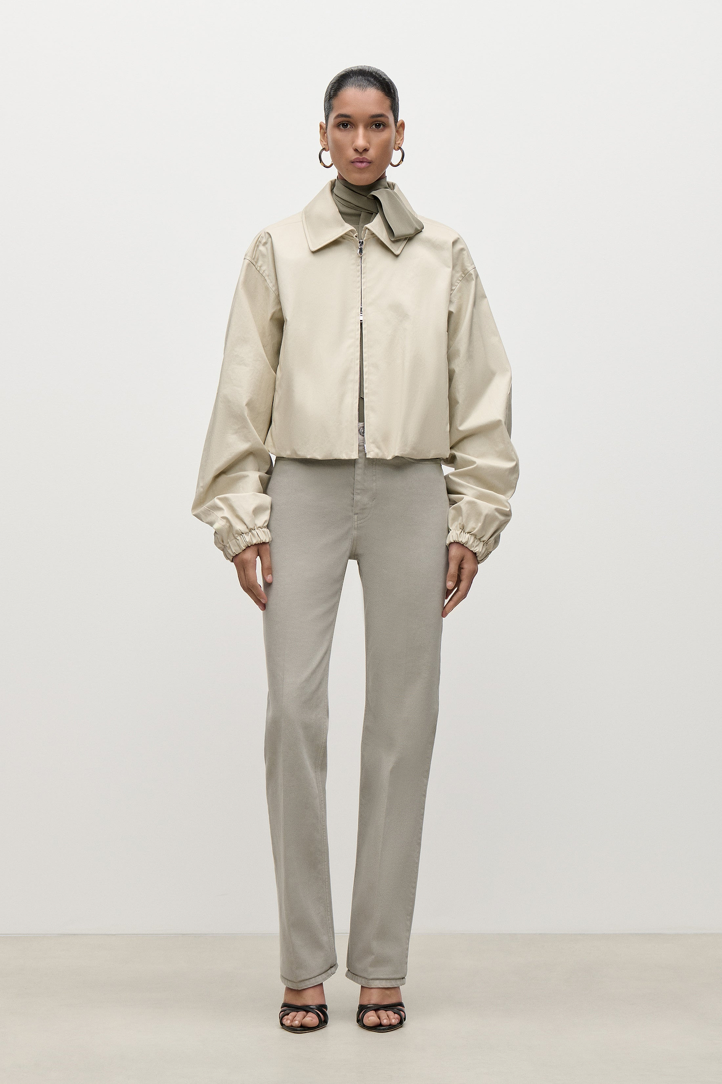 Panelled Bomber Jacket In Light Beige