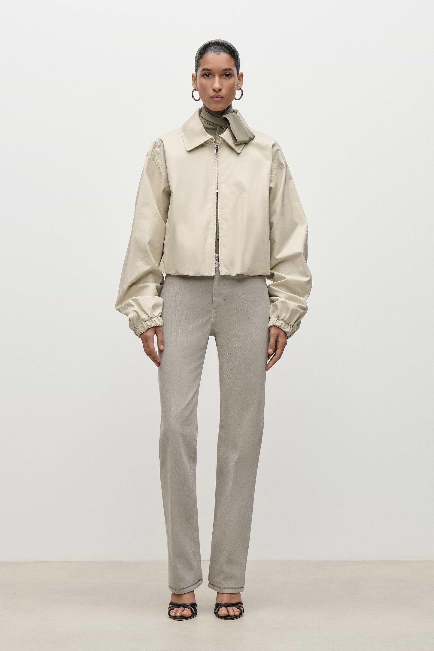 Panelled Bomber Jacket In Light Beige