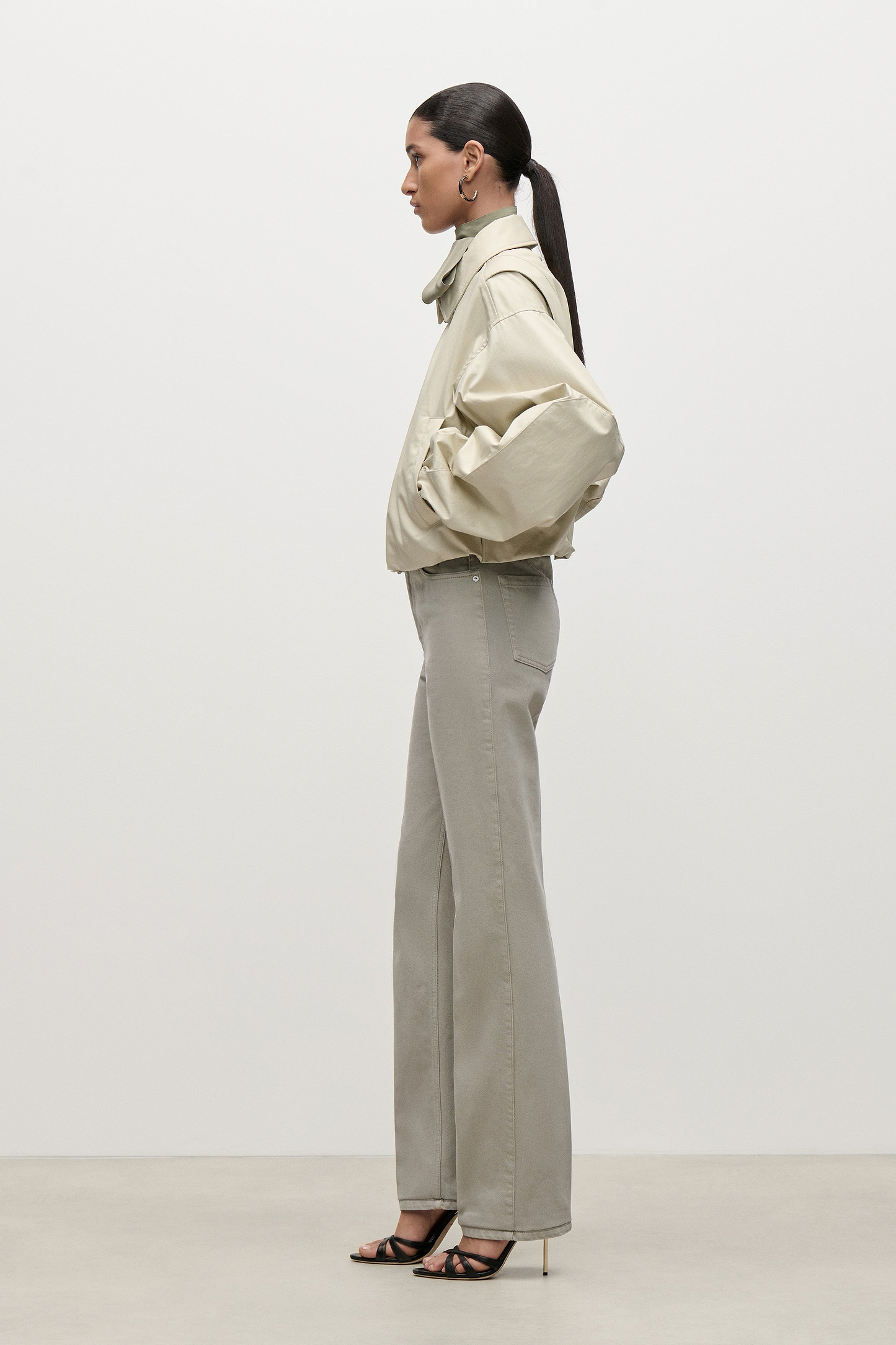 Panelled Bomber Jacket In Light Beige