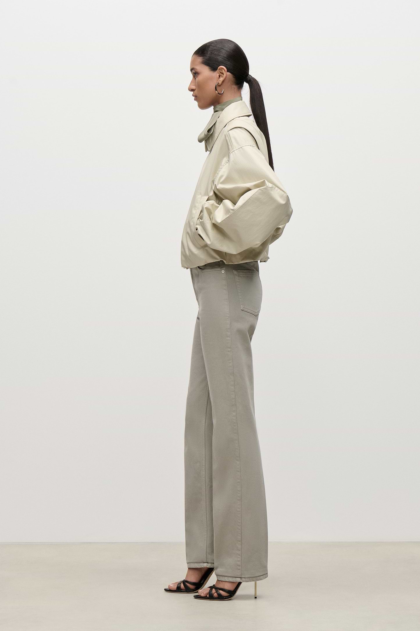Panelled Bomber Jacket In Light Beige