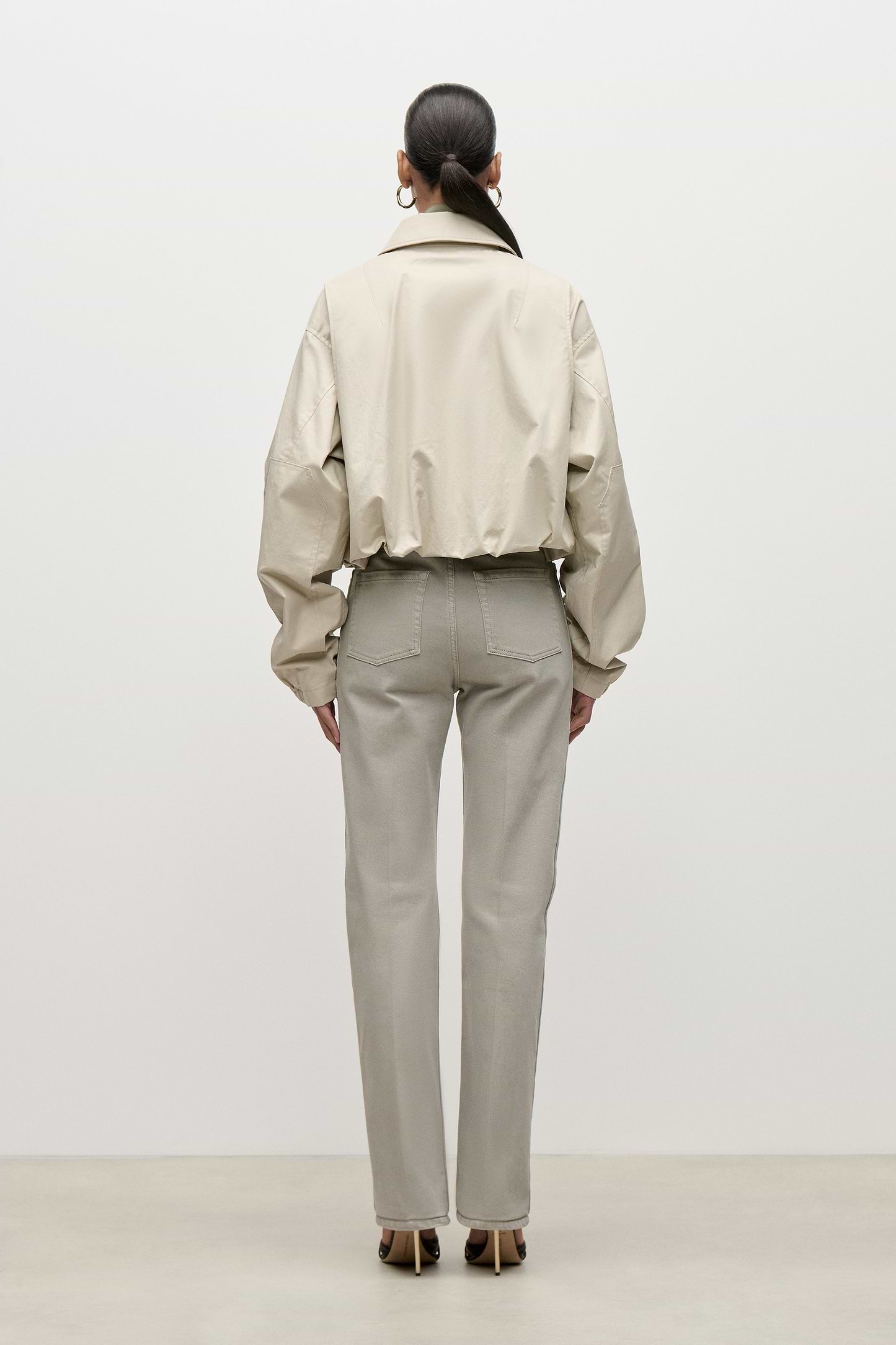 Panelled Bomber Jacket In Light Beige