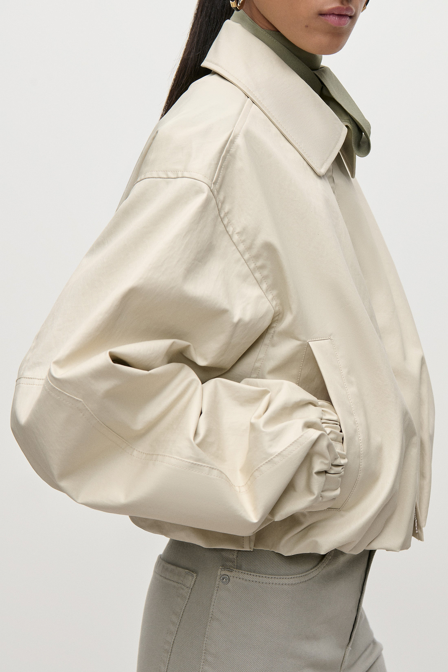 Panelled Bomber Jacket In Light Beige