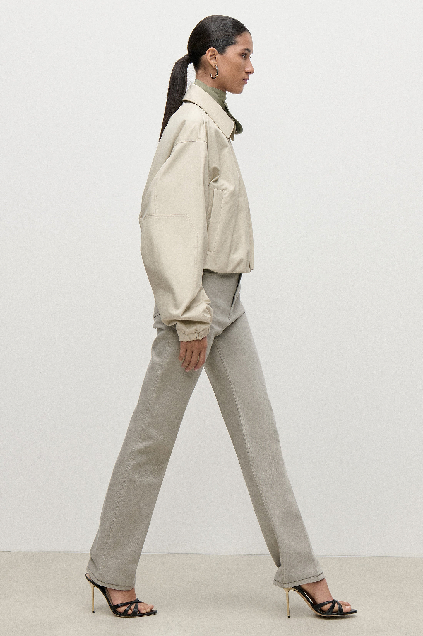 Panelled Bomber Jacket In Light Beige