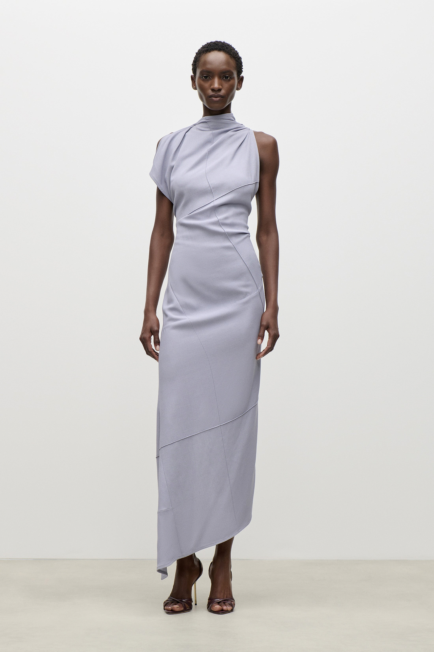 Sleeveless Crease Midi Dress In Lilac