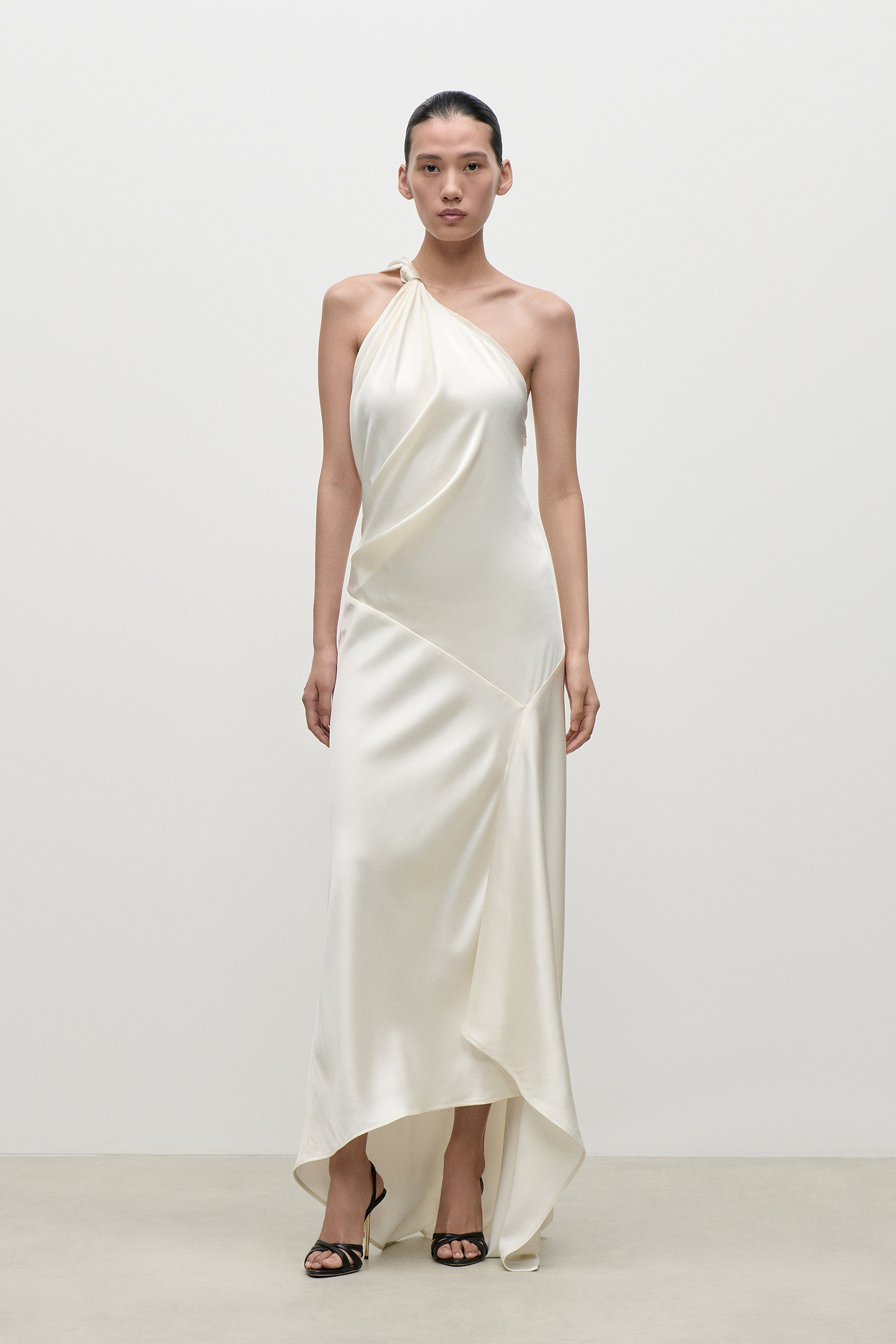 Asymmetric Midi Dress In Ivory