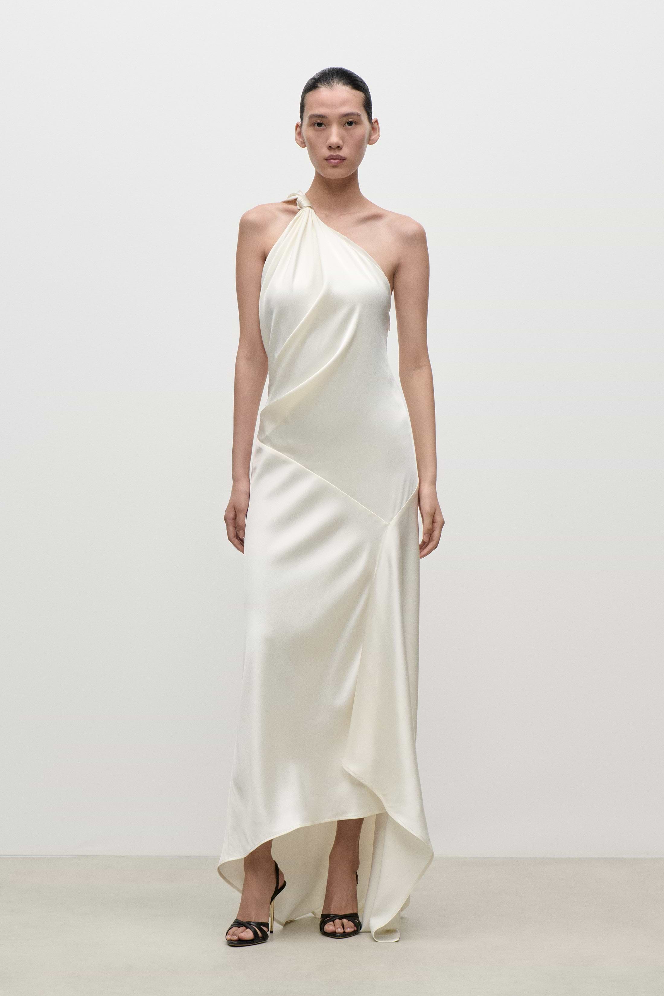 Asymmetric Midi Dress In Ivory