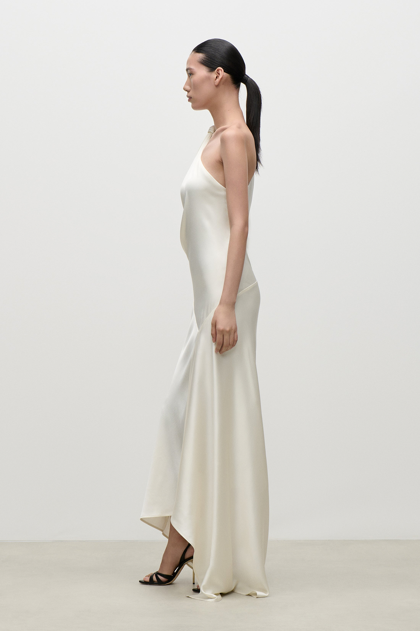 Asymmetric Midi Dress In Ivory