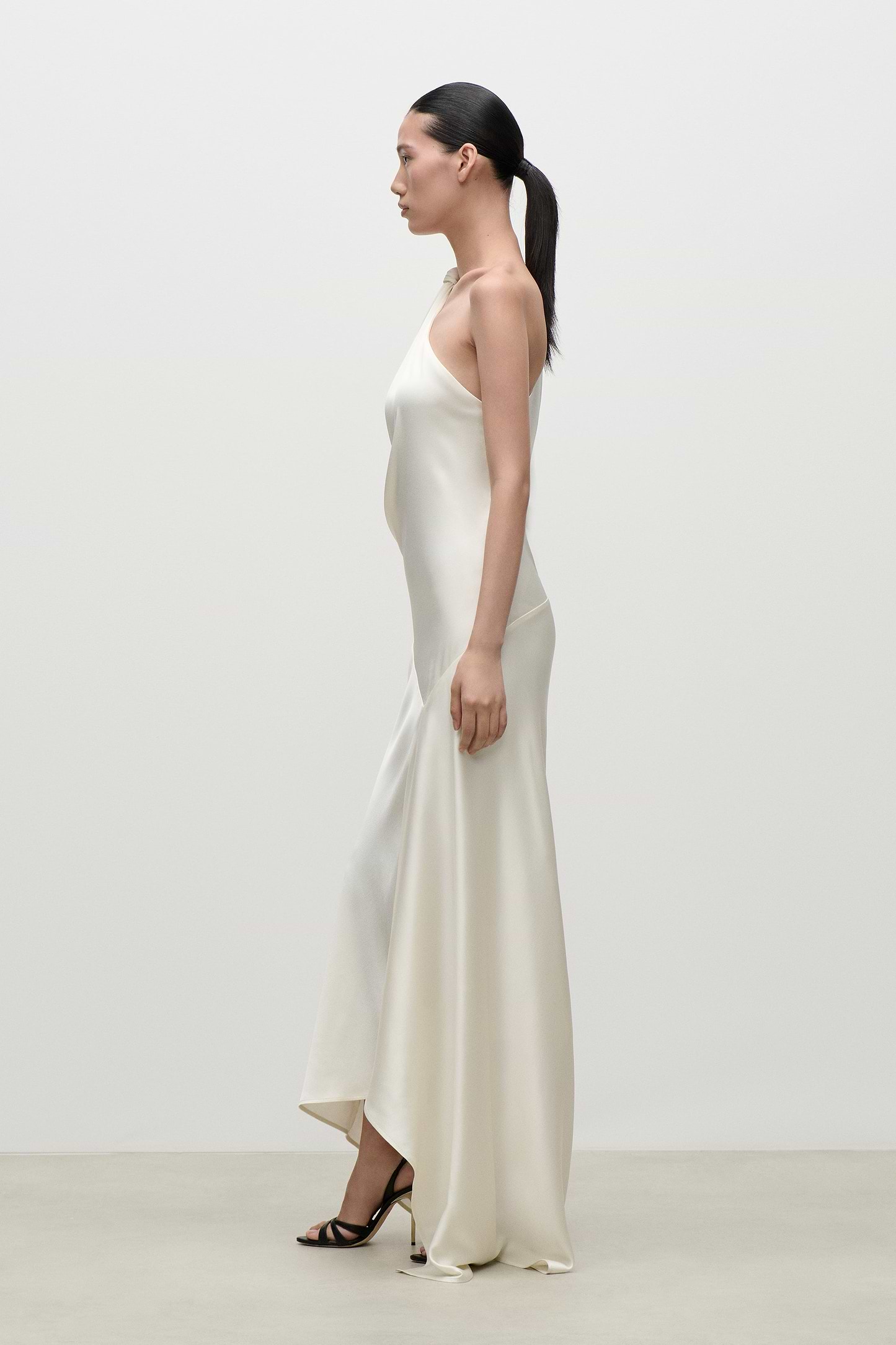 Asymmetric Midi Dress In Ivory