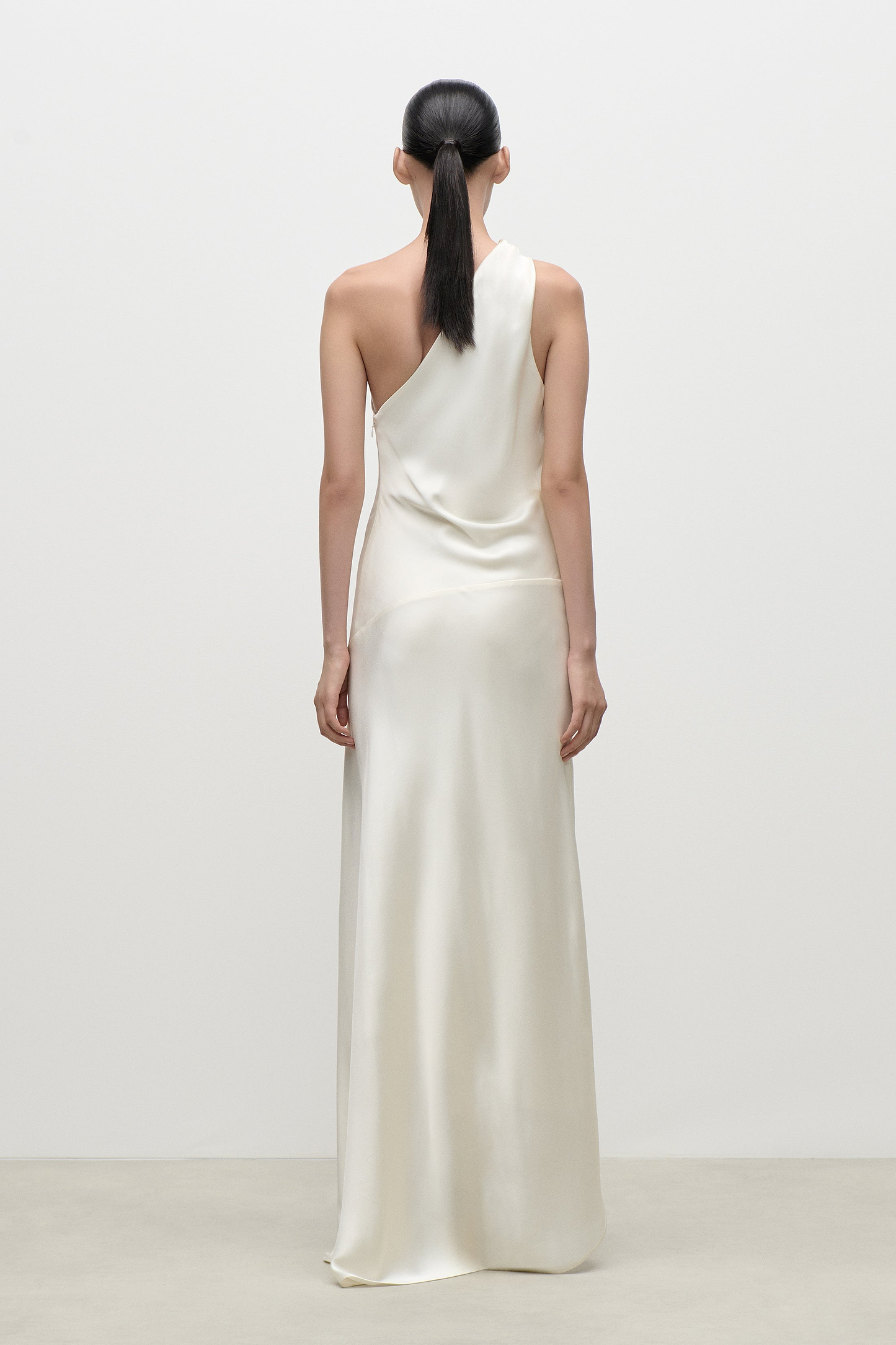 Asymmetric Midi Dress In Ivory