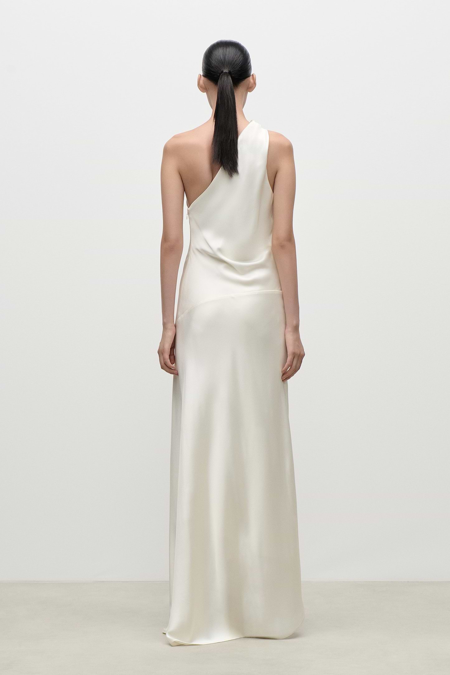 Asymmetric Midi Dress In Ivory
