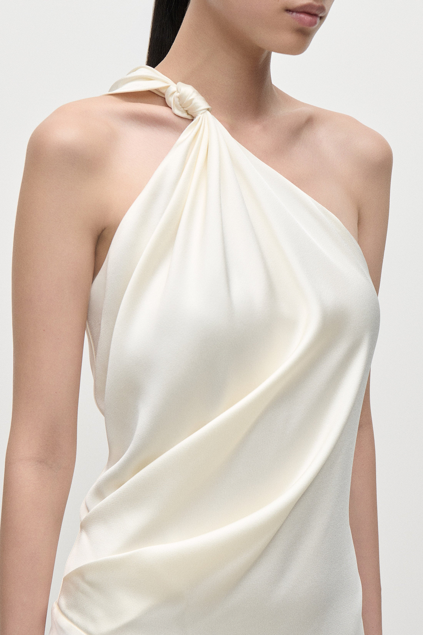 Asymmetric Midi Dress In Ivory