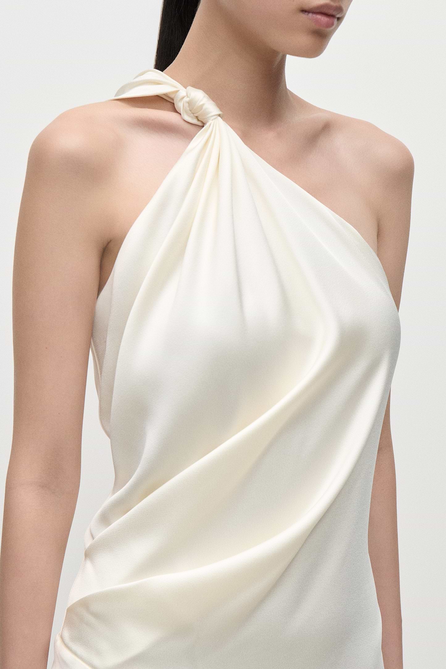 Asymmetric Midi Dress In Ivory