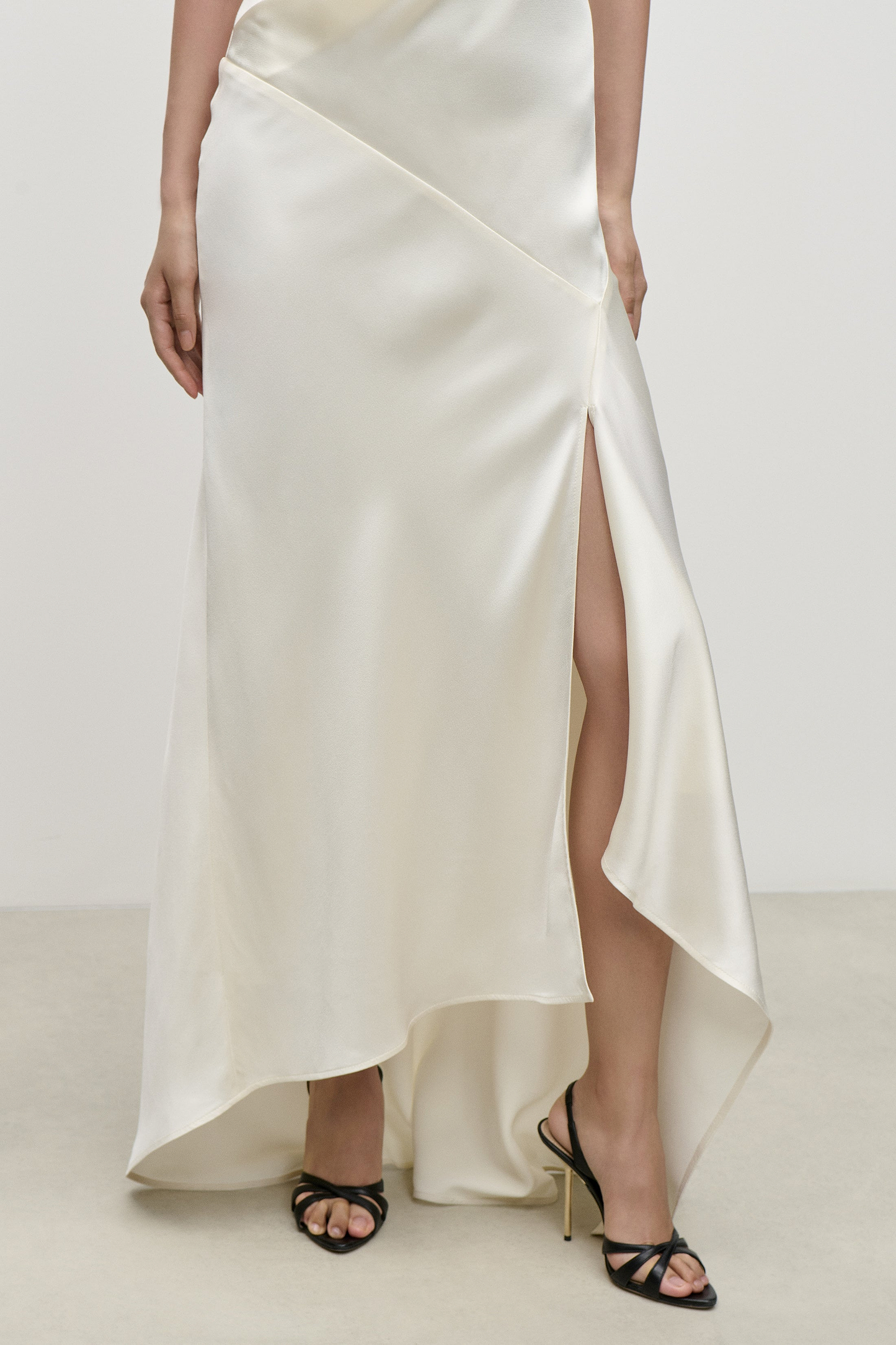 Asymmetric Midi Dress In Ivory