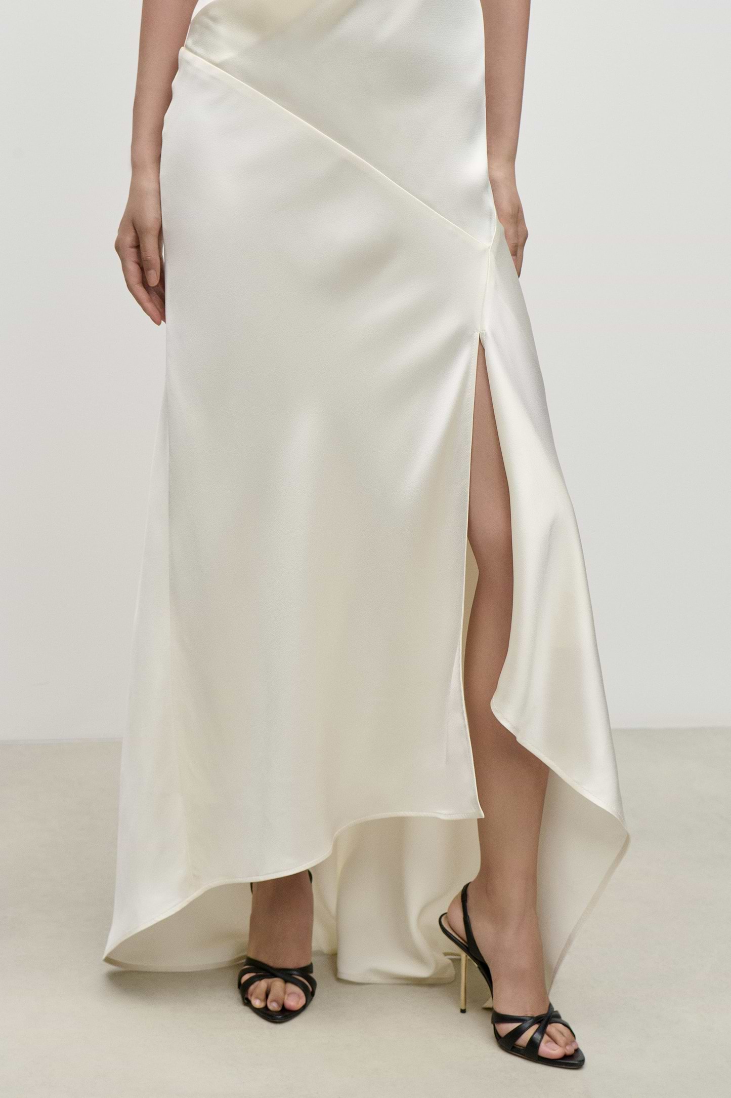 Asymmetric Midi Dress In Ivory