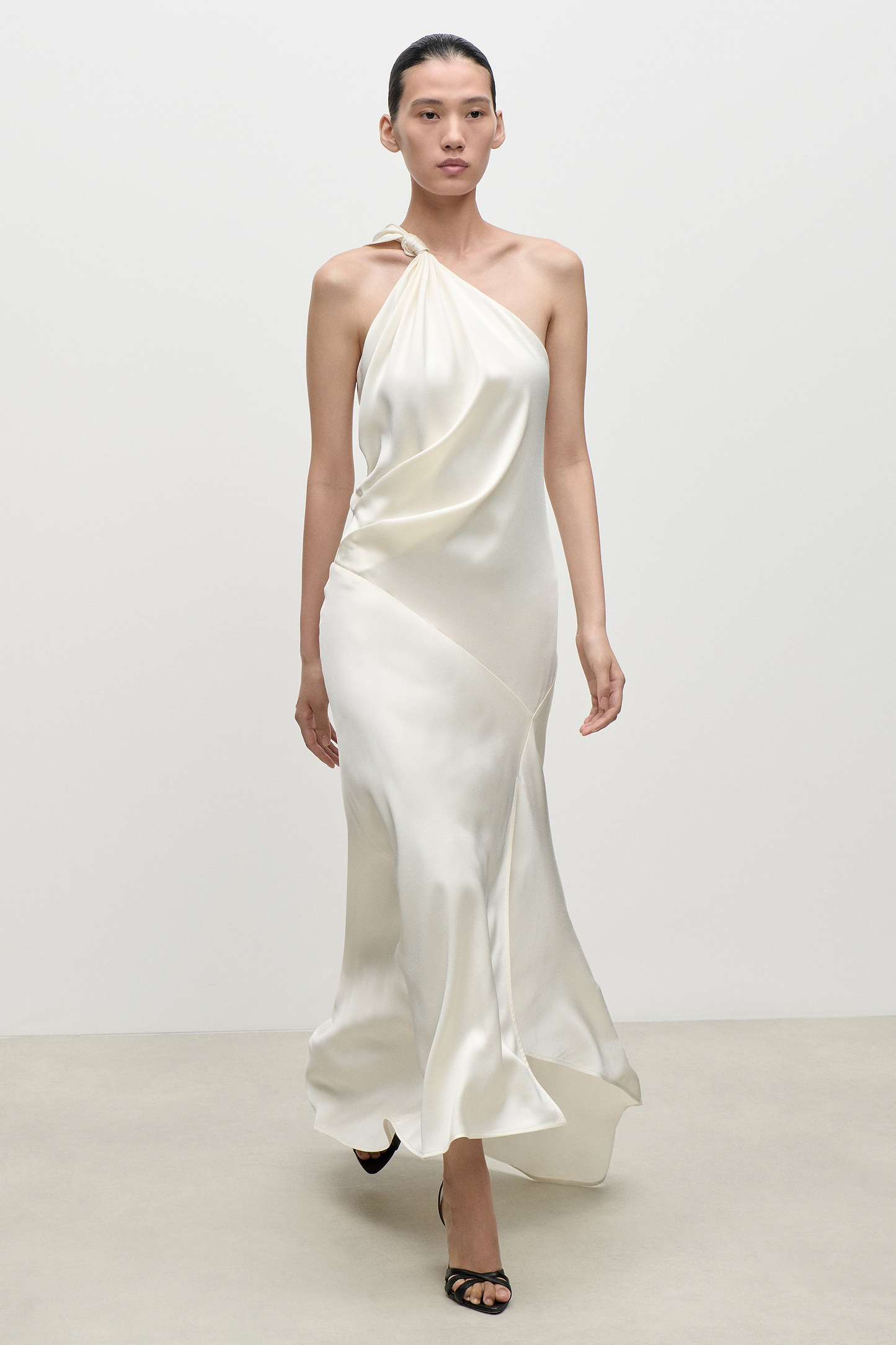 Asymmetric Midi Dress In Ivory