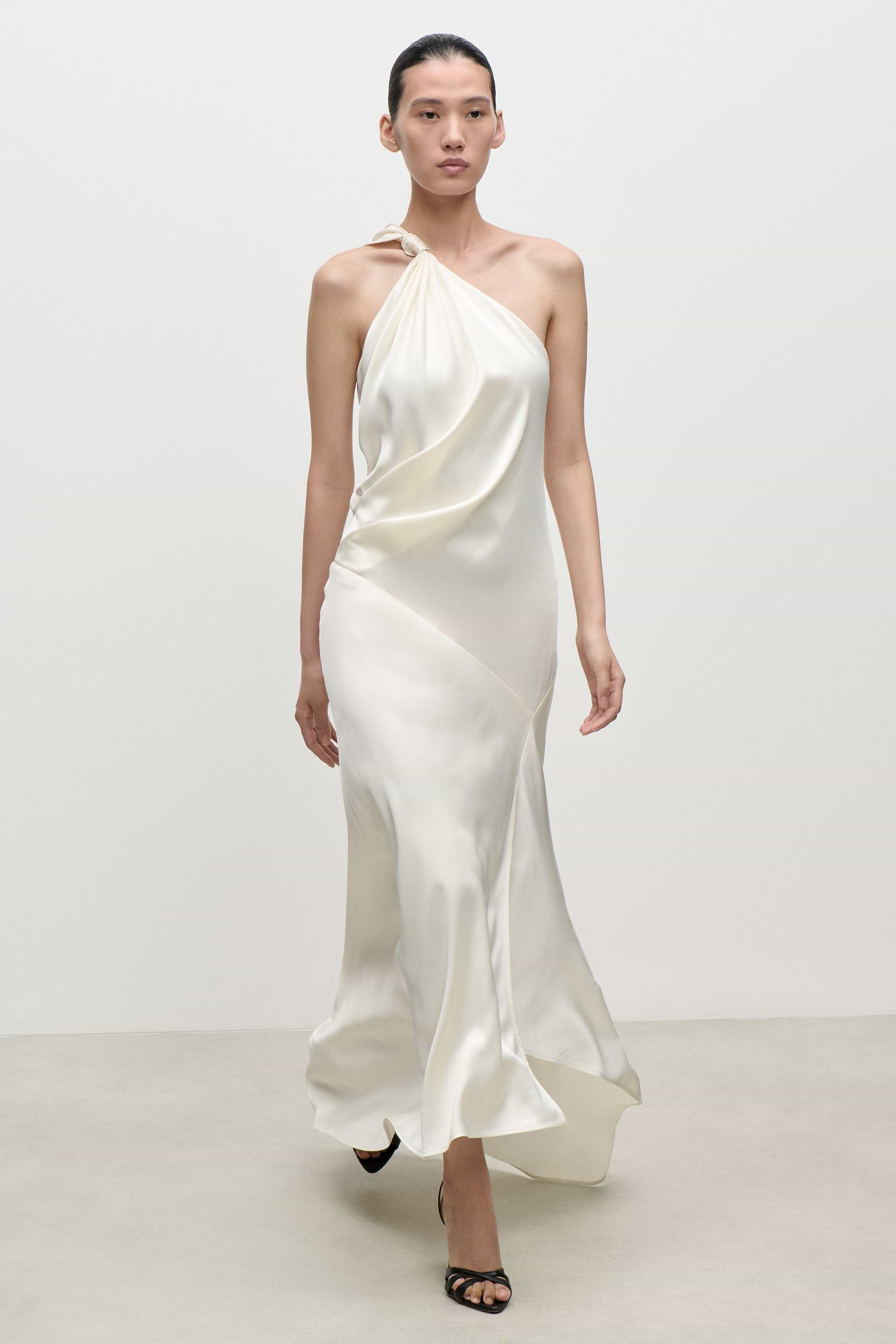 Asymmetric Midi Dress In Ivory