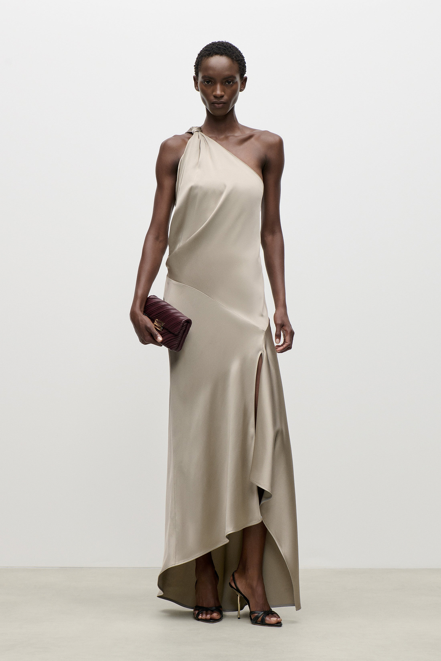 Asymmetric Midi Dress In Light Grey