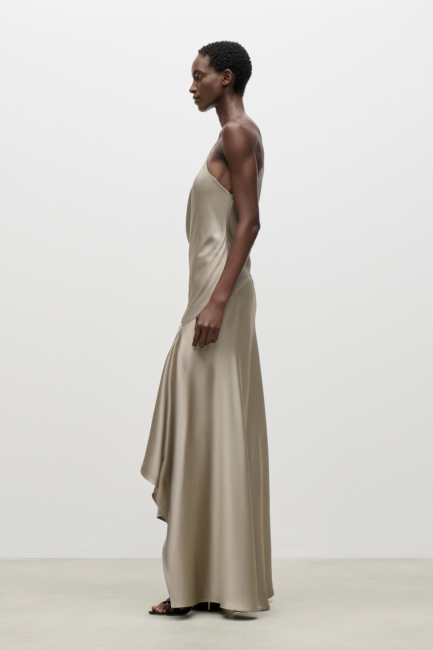 Asymmetric Midi Dress In Light Grey