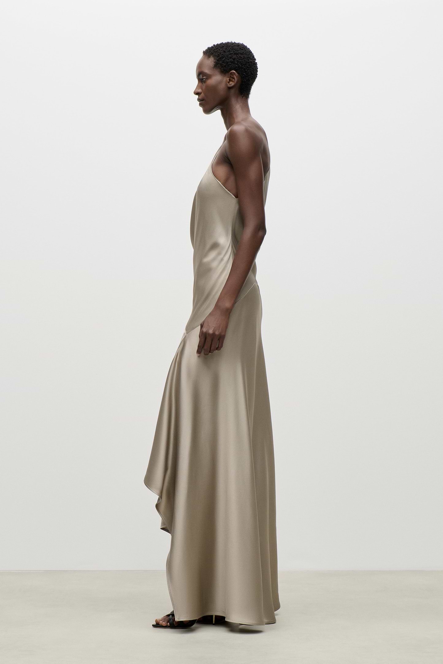 Asymmetric Midi Dress In Light Grey