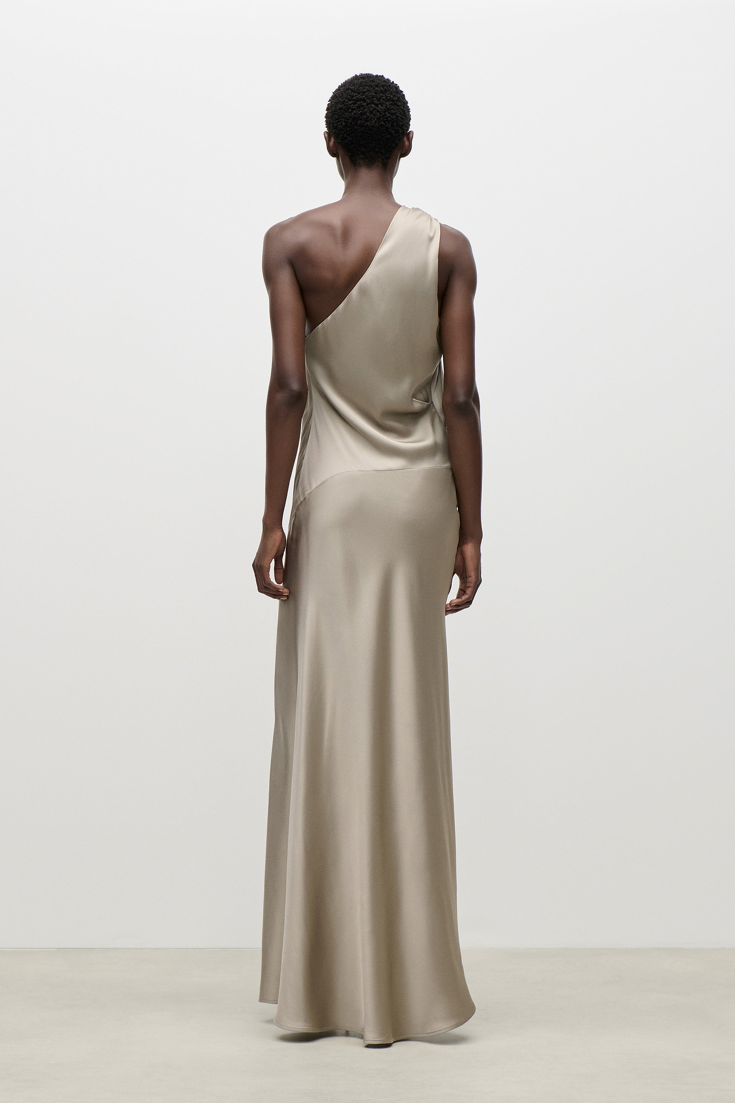 Asymmetric Midi Dress In Light Grey